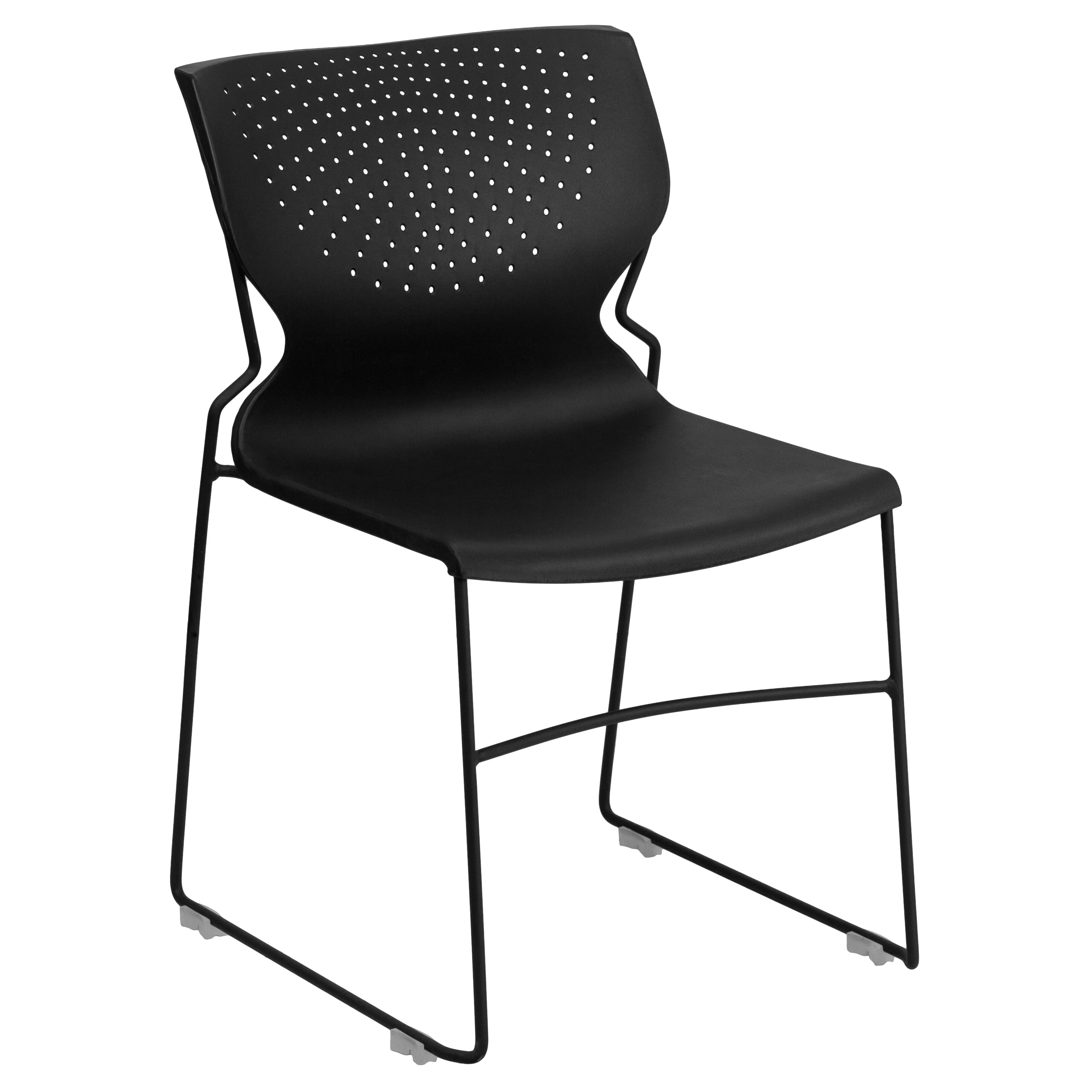 Emma + Oliver Home and Office Black Full Back Stack Chair with Black Frame - Guest Chair