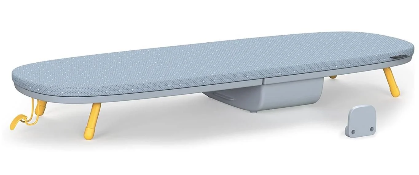Folding Tabletop Ironing Board with Iron Holder, Compact, Space-Saving, Grey/Yellow