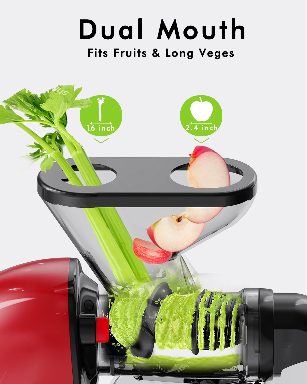 Cold Press Juicer, SiFENE Slow Masticating Juicer Machines for Fruit & Vegetable, Juice Yield Maker Extractor with Dual Mouth, Quiet Motor & Anti-Clog System, Easy to Clean, BPA Free, Red