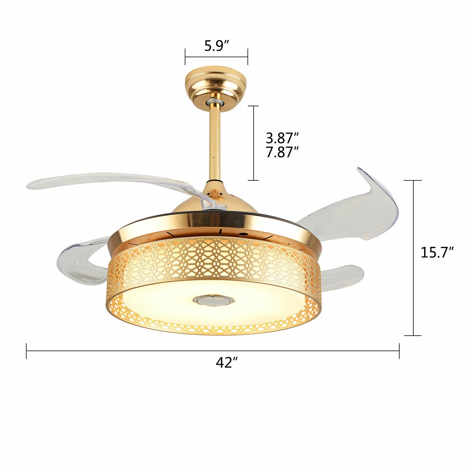 42' Modern Bluetooth Ceiling Fan LED Chandelier Light W/ Remote Control for Living Room