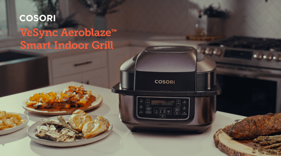 Cosori New Indoor Grill, Smart XL Air Fryer Combo Aeroblaze, 8-in-1, 6 Quart Voice Control, Black