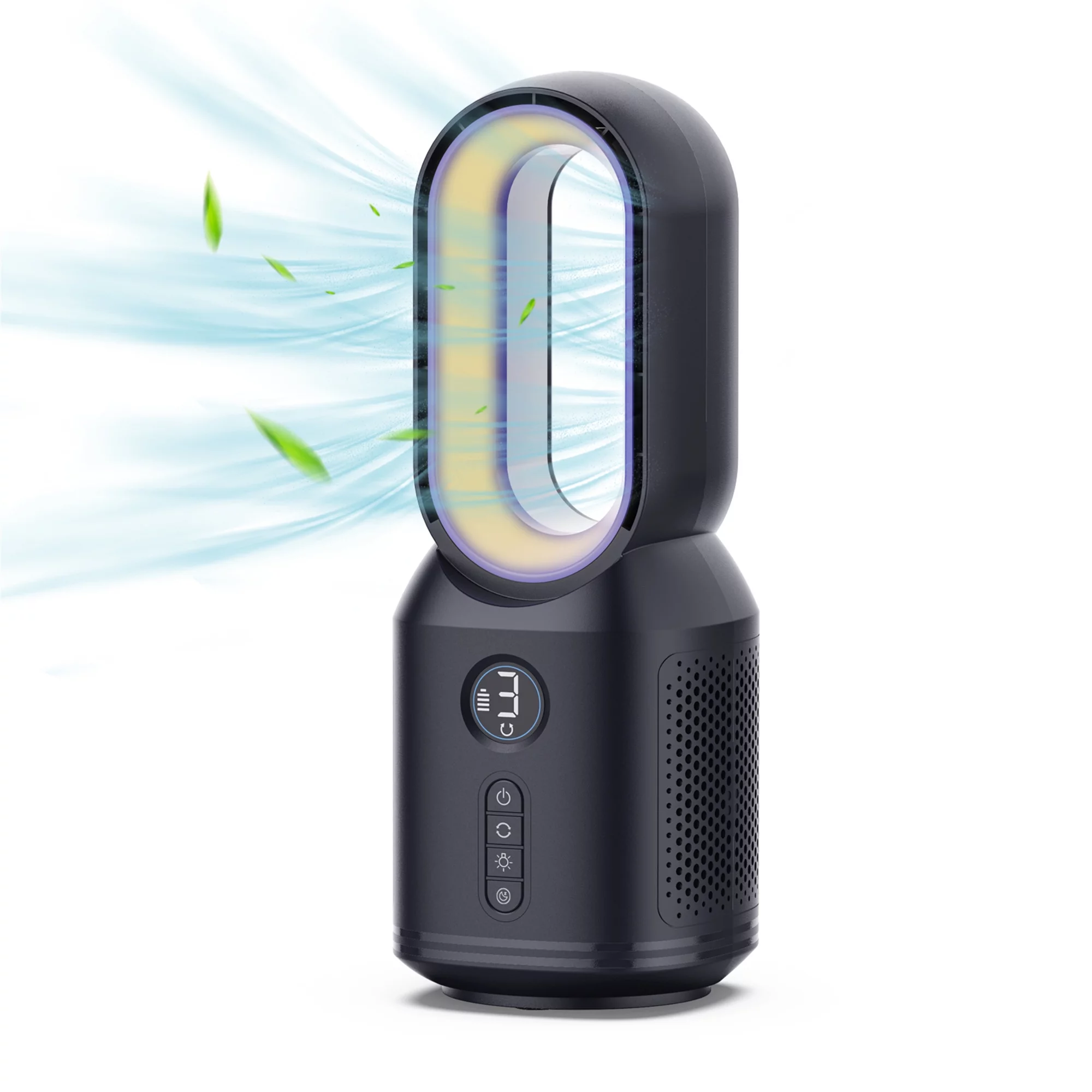 Bladeless Cooling Fan Portable Desk Fan 53��Oscillating Small Personal Cooling Desk Fan with 3 Speeds, Timer LED Night Light Quiet Table Fan Home Office Bedroom