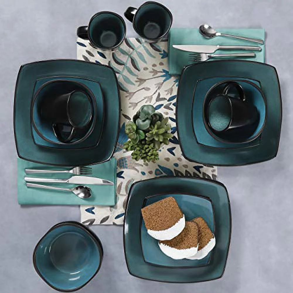 Gibson Soho Lounge Square 16-Piece Dinnerware Set - Teal
