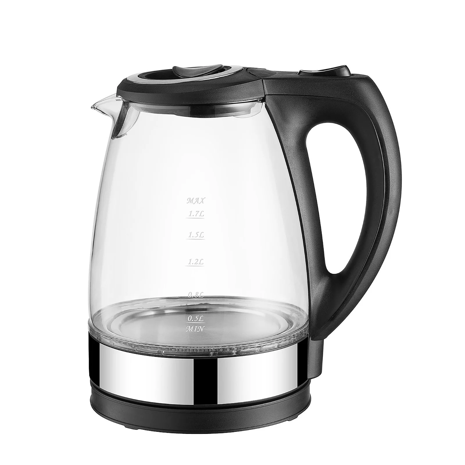 Augper Wholesale Navyoom Portable Electric Glass Kettle 1.7L with Blue LED Light and Stainless Steel Base, Fast Heating Countertop Tea Maker Hot Water Boiler with Auto Shut-Off & Boil Dry Protection
