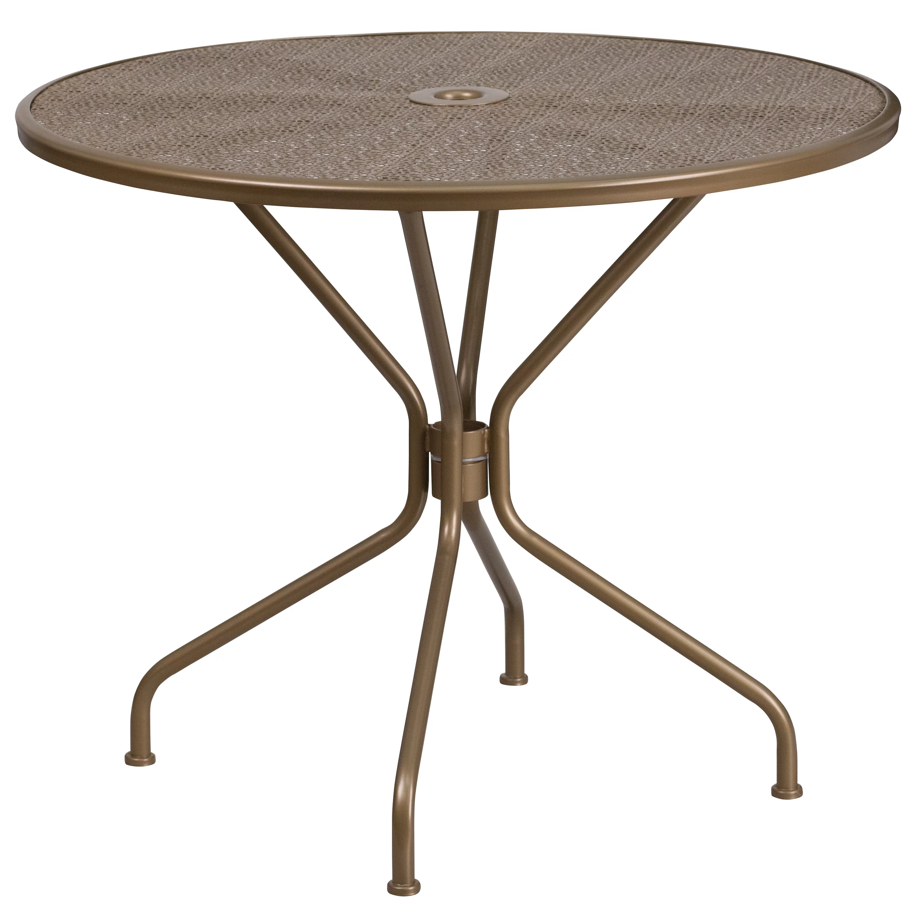 Flash Furniture Commercial Grade 35.25' Round Gold Indoor-Outdoor Steel Patio Table with Umbrella Hole