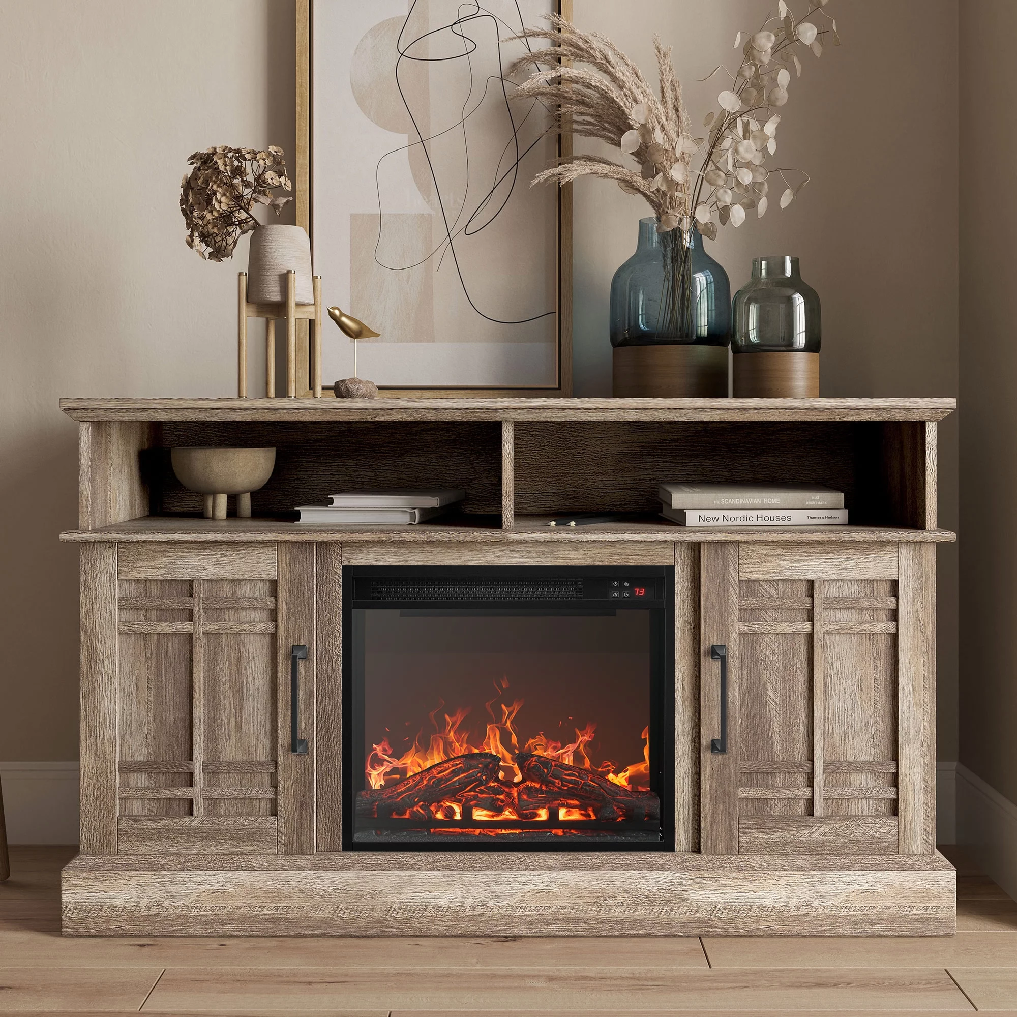 BELLEZE 47' TV Stand with 18' Electric Fireplace, Modern Electric Fireplace TV Stand for TVs up to 50