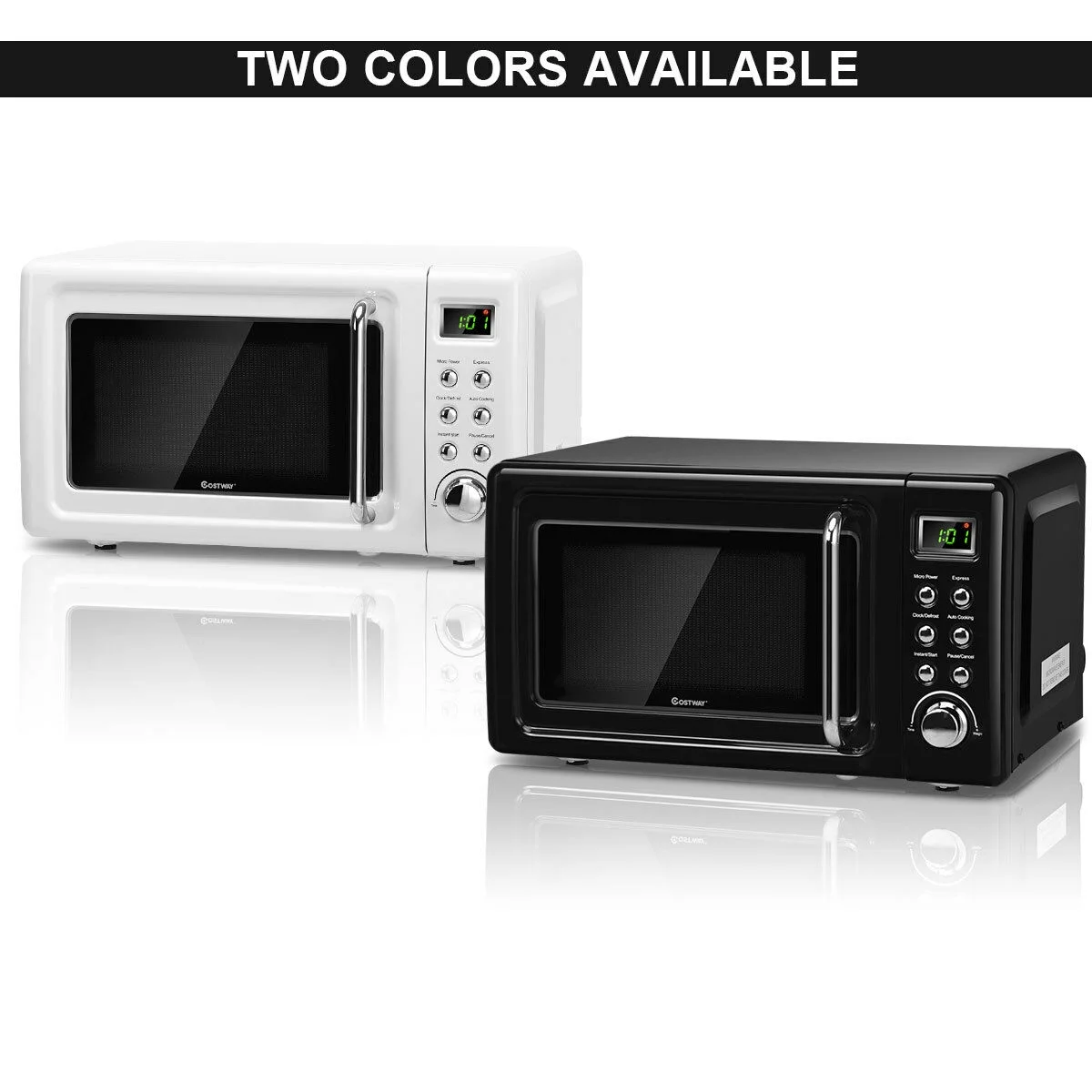 Costway 0.7Cu.ft Retro Countertop Microwave Oven 700W LED Display Glass Turntable White