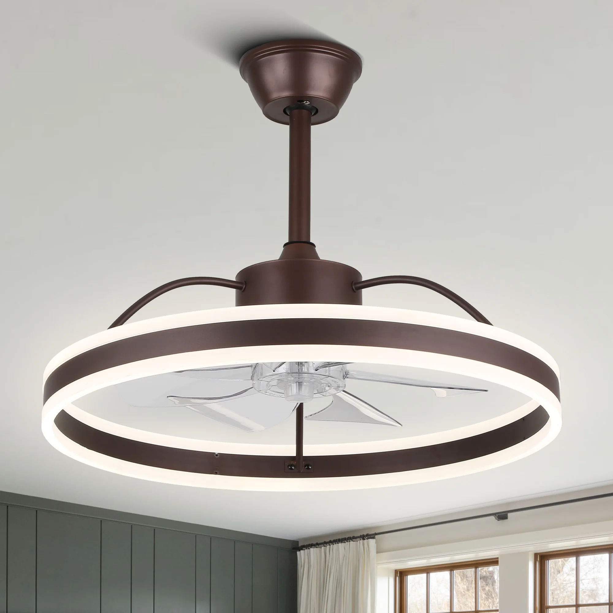 24' Modern Reversible Ceiling Fan with Dimmable Light, 6-Speed Ceiling Fan with Remote and APP Control