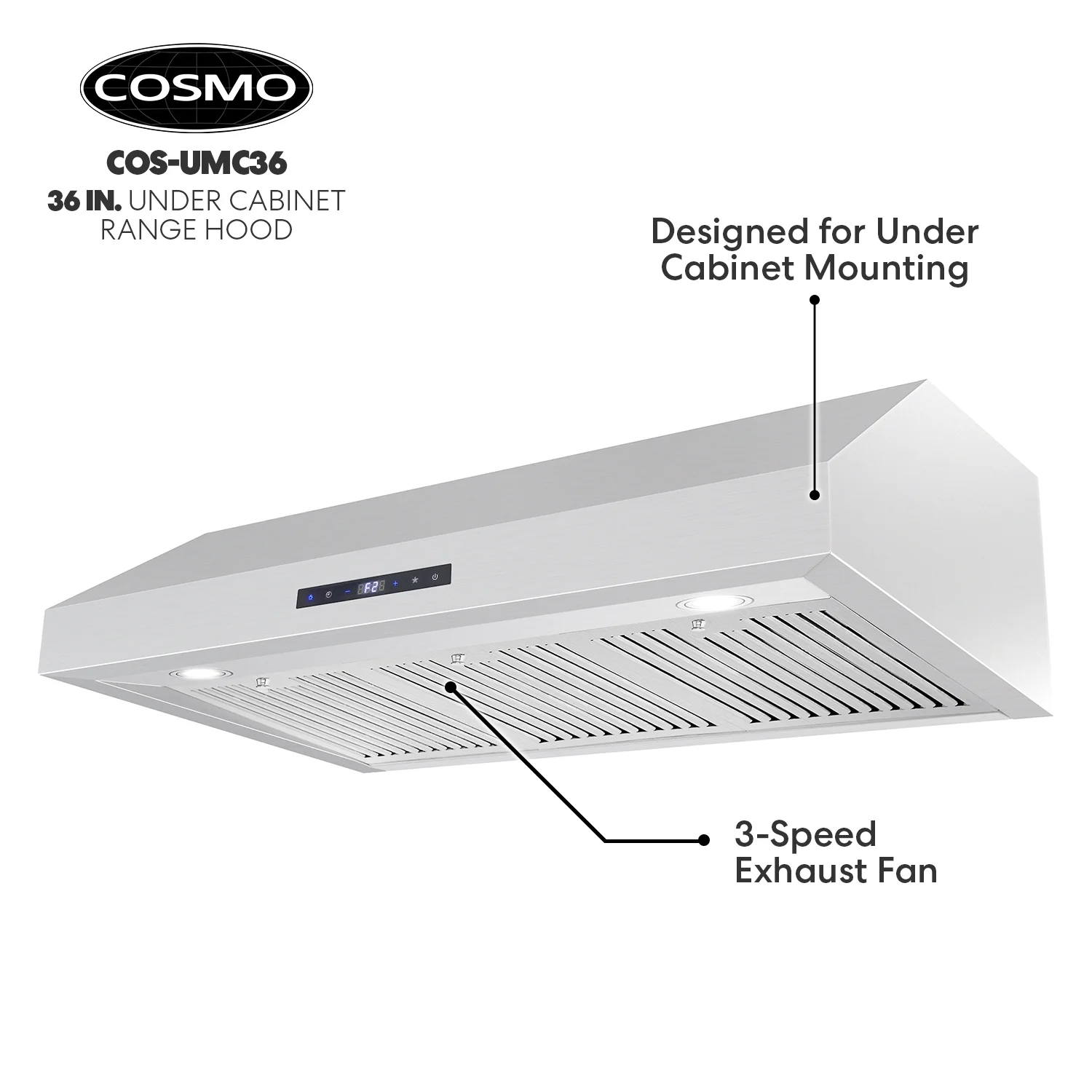 Cosmo 36' 380 CFM Ducted Under Cabinet Range Hood in Stainless Steel