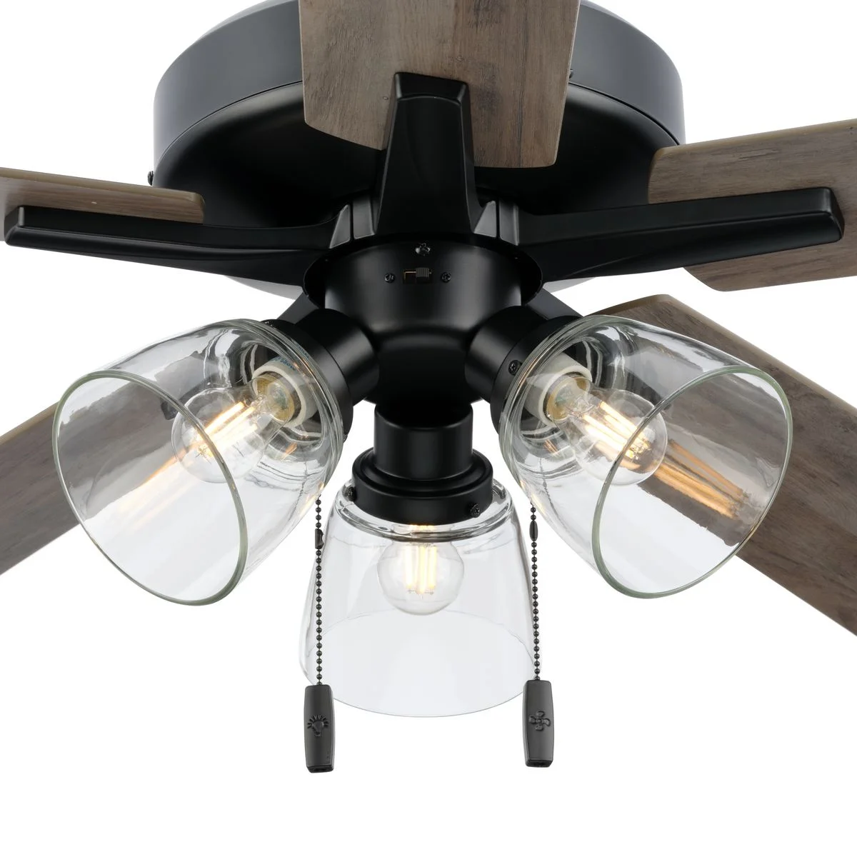 Bennett 52' Black 3 Light 5 Blade Ceiling Fan with LED Light Kit and Clear Glass Shades