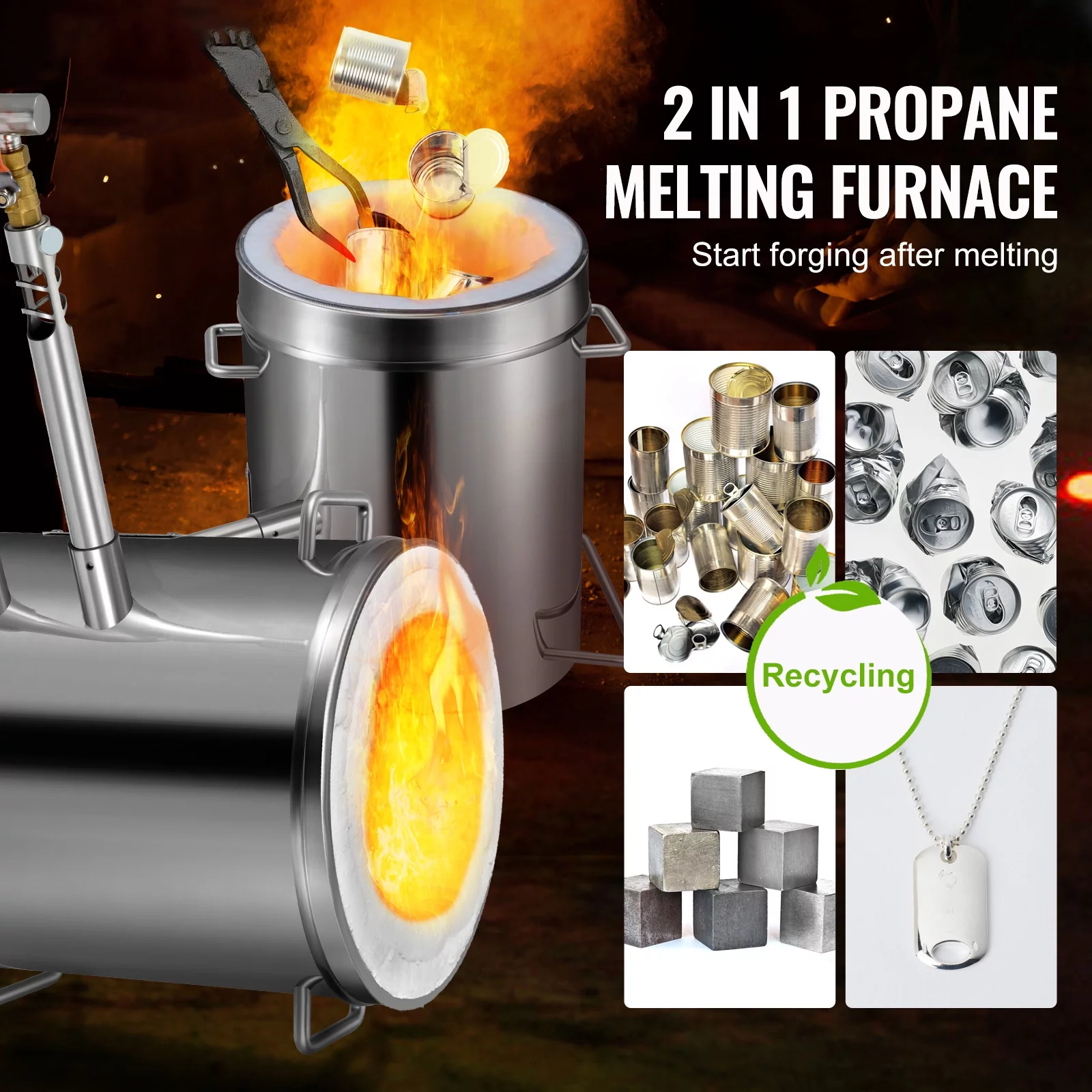 BENTISM 12KG Propane Smelting Furnace Kit, 2700�H Melting Propane Furnace with Double Burners