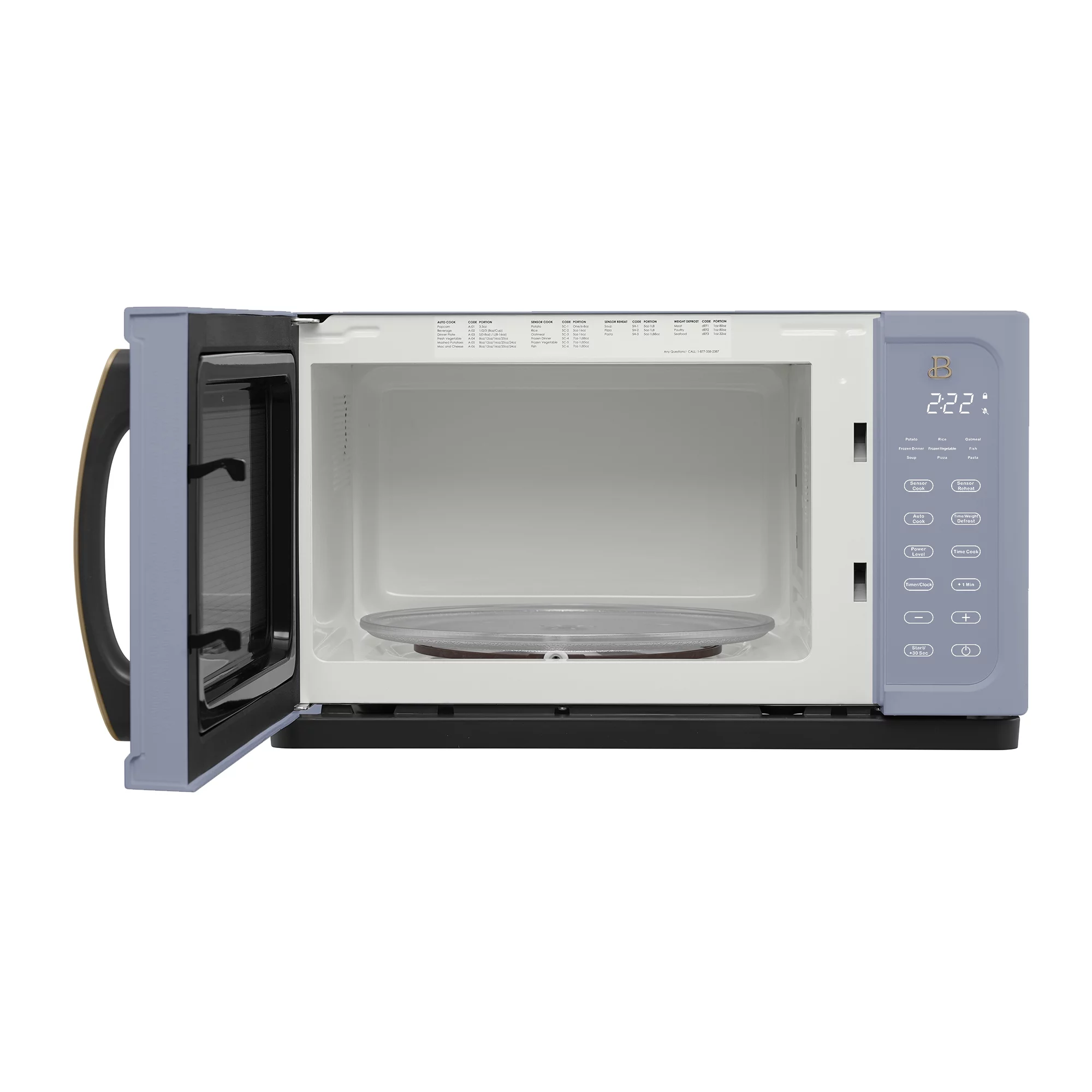 Beautiful 1.1 Cu ft 1000 Watt, Sensor Microwave Oven, Cornflower Blue by Drew Barrymore, New