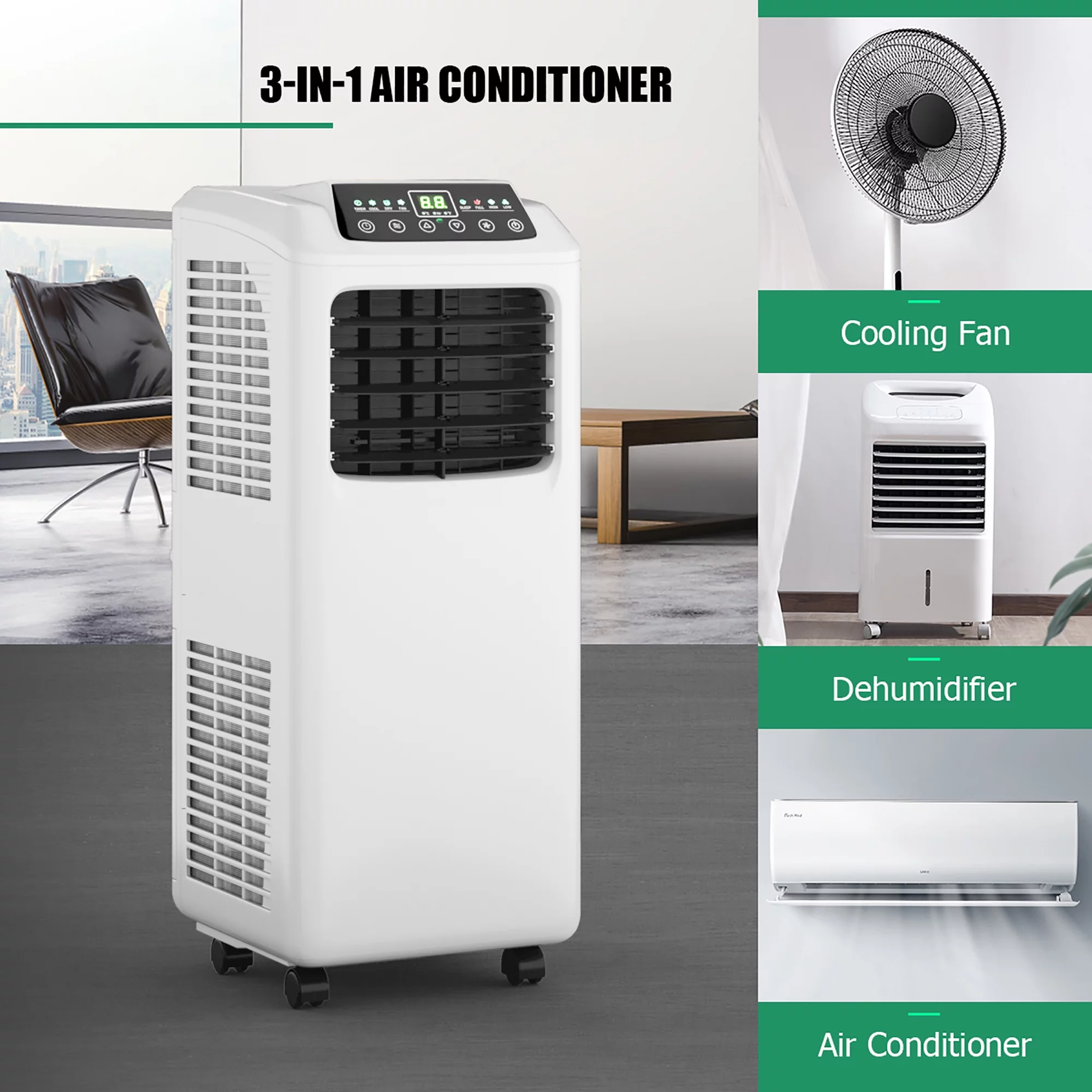 Costway 5500 BTU (9000 BTU ASHRAE) Portable Air Conditioner & Dehumidifier Function Remote w/ Window Kit