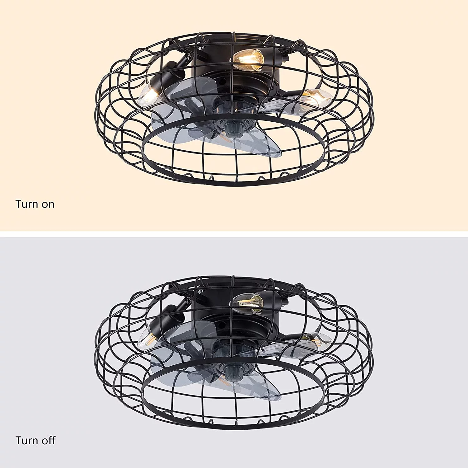 Industrial Ceiling Fan Light Kit Cage-shaped Hidden Fan Light Kit with Remote 3 Speed Low-Noise 18.5 Mini Ceiling Fan Indoor Outdoor Fans for Patios Ceiling