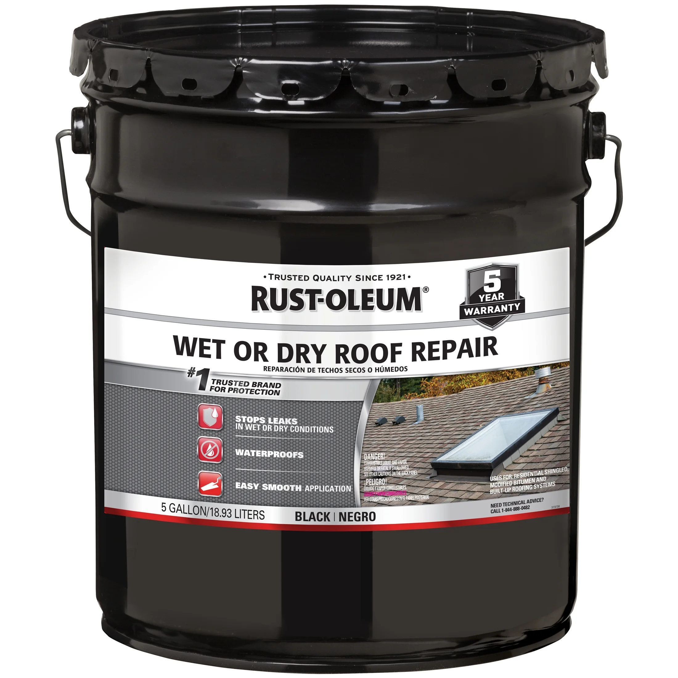 Black, Rust-Oleum Roofing Wet Or Dry Roof Repair Cement - 301990, 5 Gallon- 1 Pack
