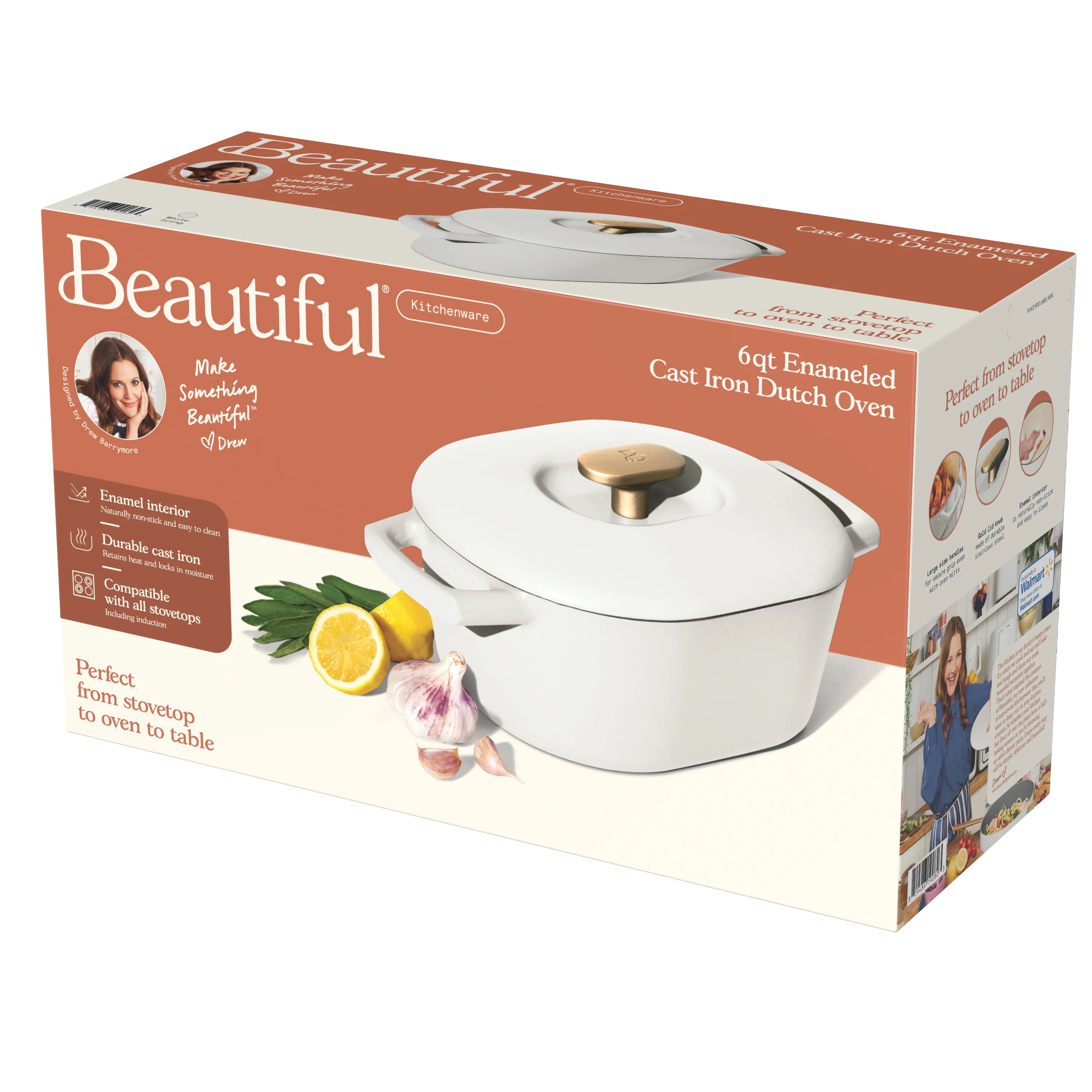 Beautiful 6 Quart Enamel Dutch Oven, White Icing by Drew Barrymore
