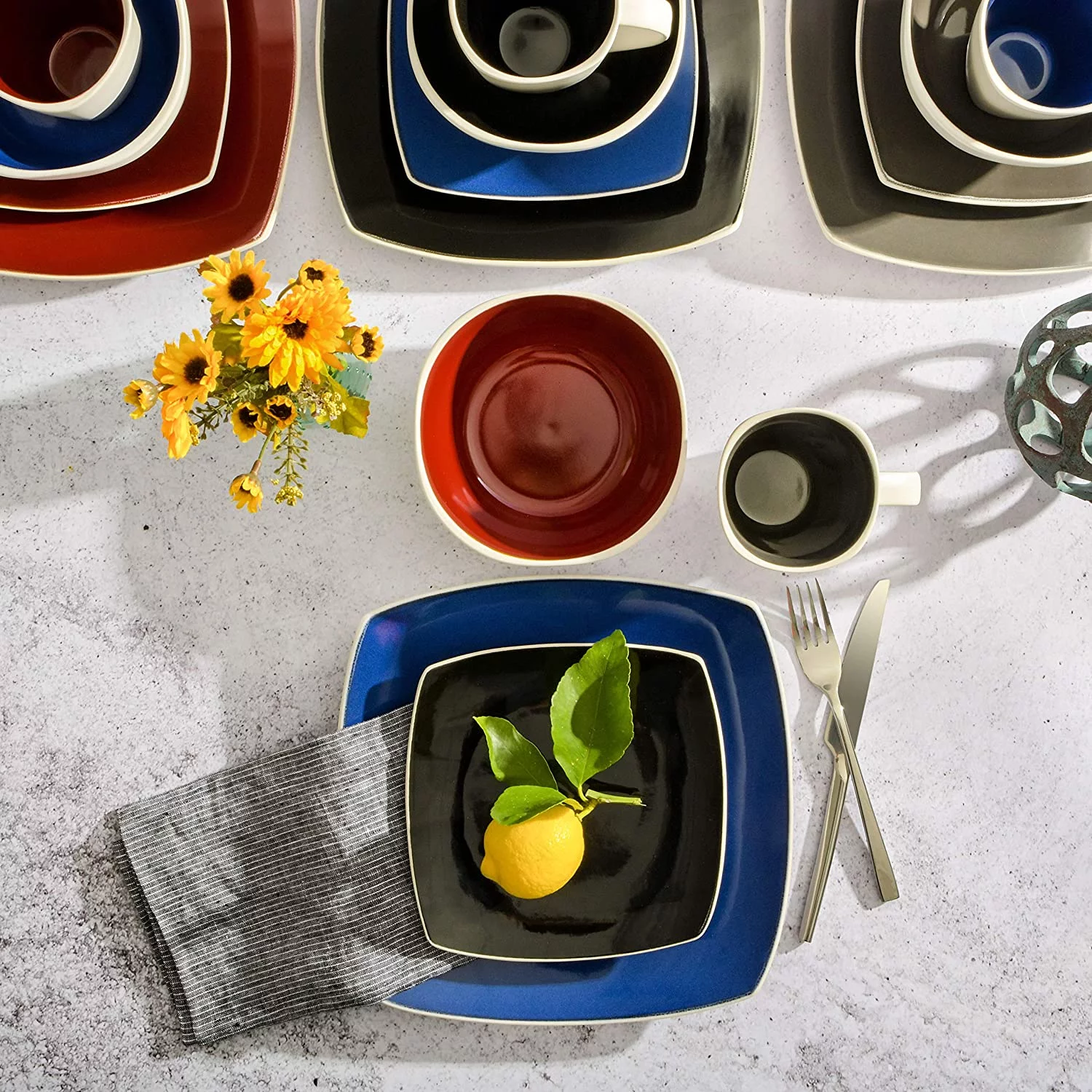 Gibson Soho Lounge White Square 16-Piece Dinnerware Set - Gray