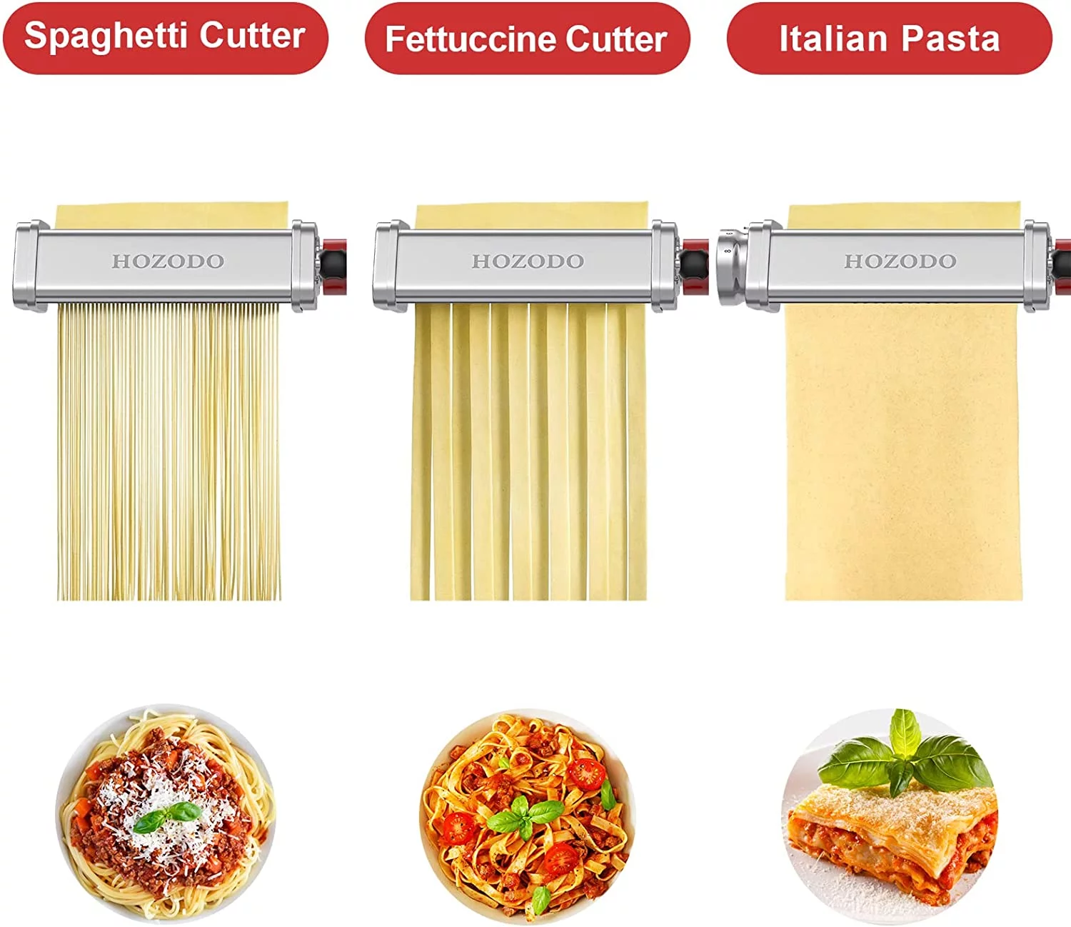 Hozodo Professional Pasta Attachment for KitchenAid Stand Mixer, 3-Piece Pasta Roller & Cutter