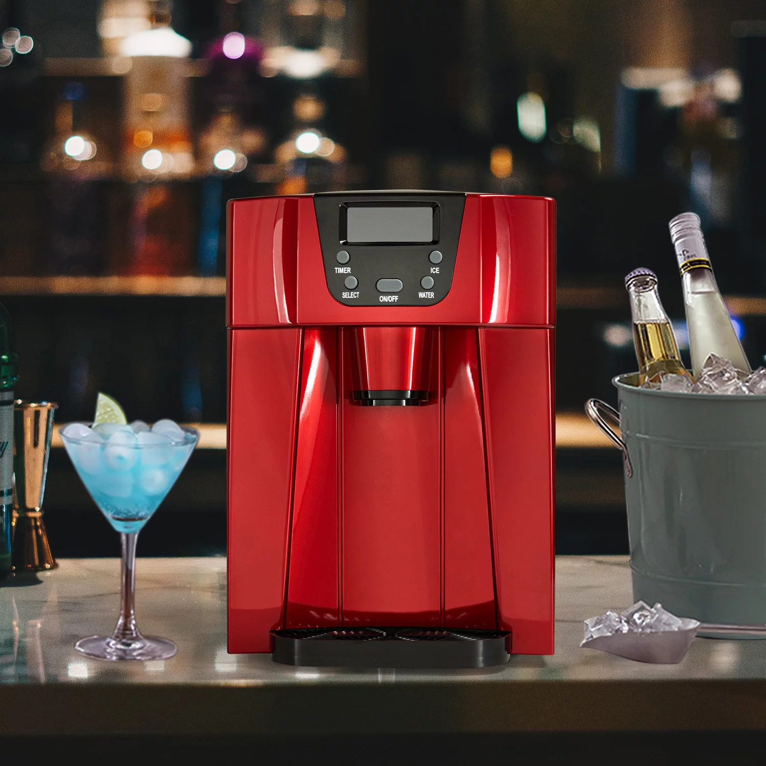 Canddidliike 2 in 1 Ice Maker, Countertop Ice Cube Machine with Water Dispenser, LED Display, 26lbs/24H - Red