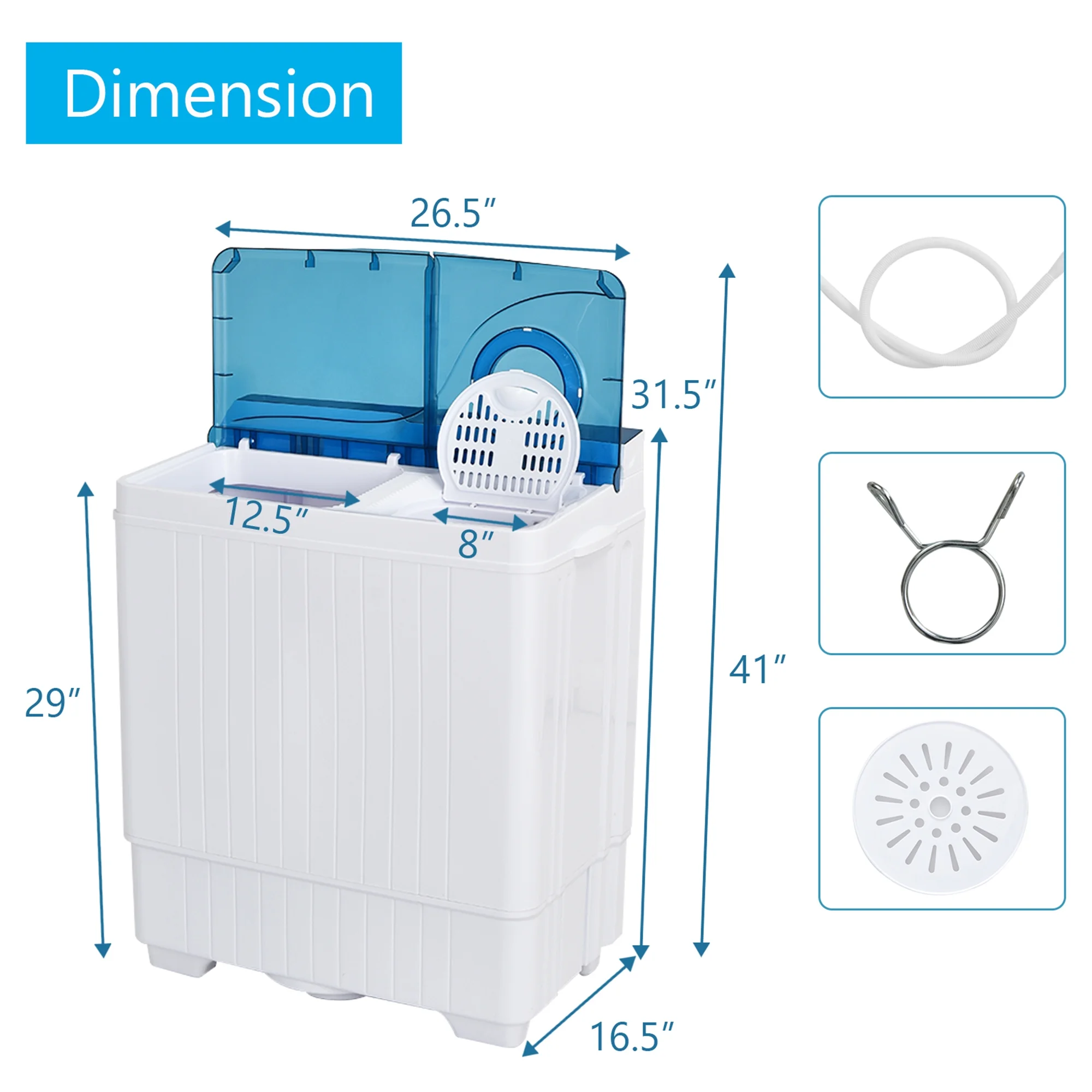 Gymax 26 lbs Twin Tub Laundry Washer Portable Semi-Automatic Washing Machine Blue