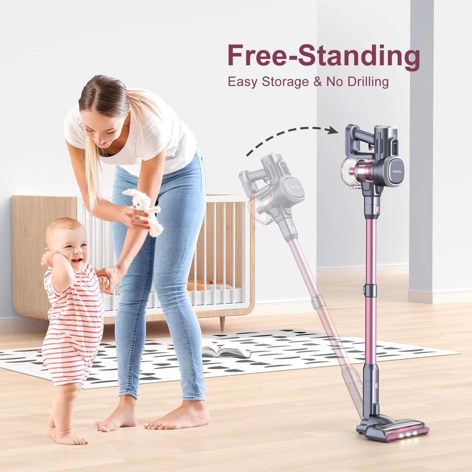 Cordless Vacuum 6-in-1 Lightweight Stick Vacuum Cleaner,25Kpa,Pink