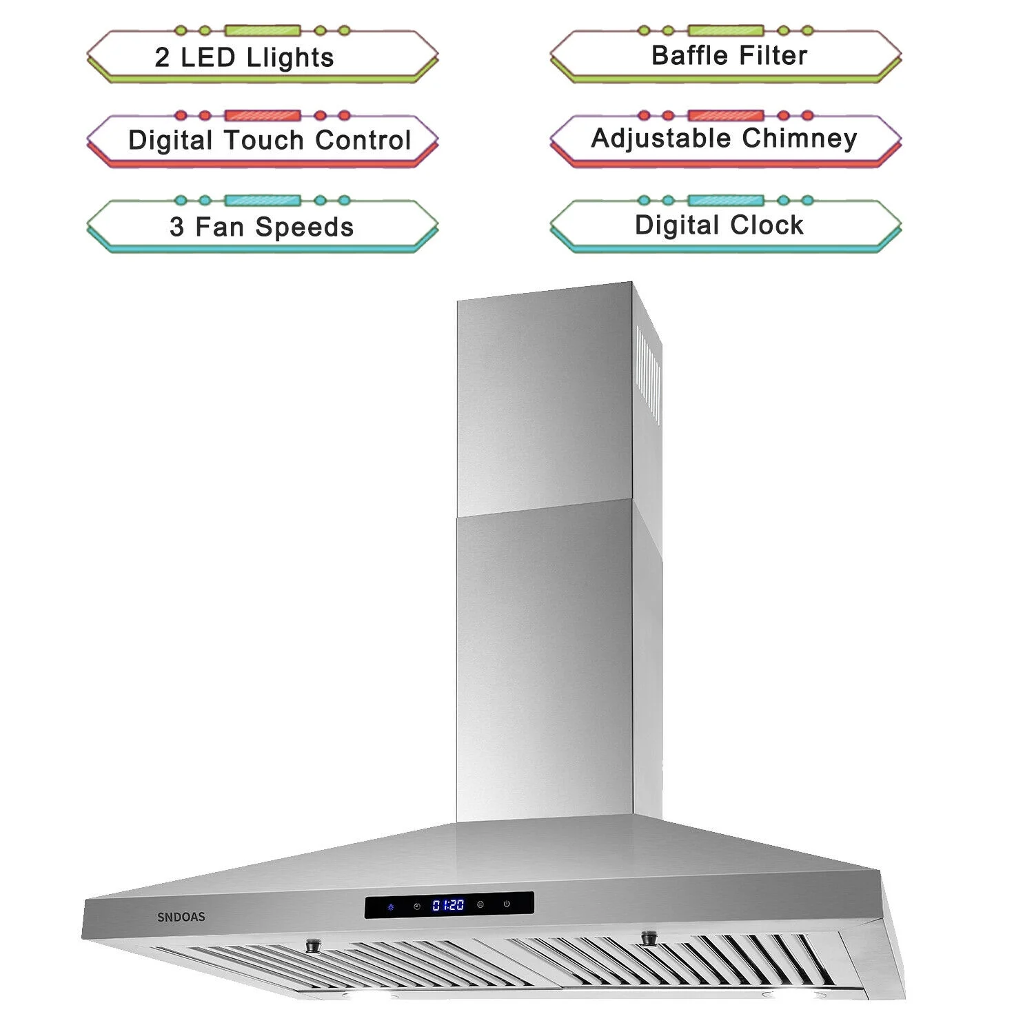 30 inch Wall Mount Range Hood Stainless Steel 350 Cfm Cooking Stove Vented LED Lamp 3 Speed
