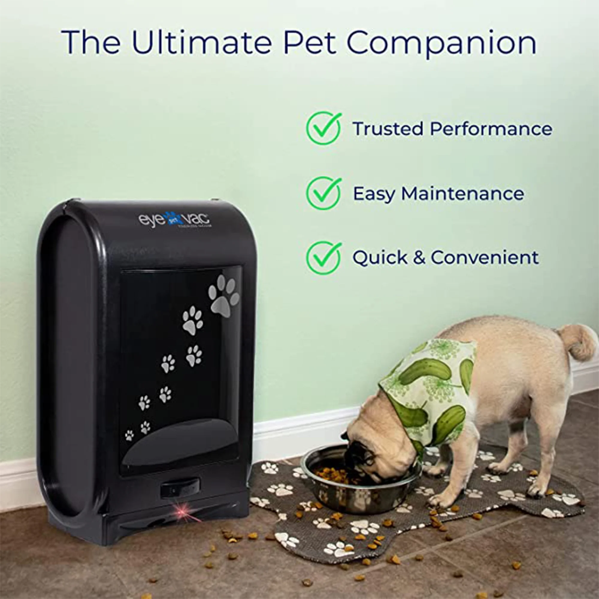 EyeVac Pet EVPET-PB 6.5 Qt Stationary Touchless Vacuum, Black w/ Paw Prints