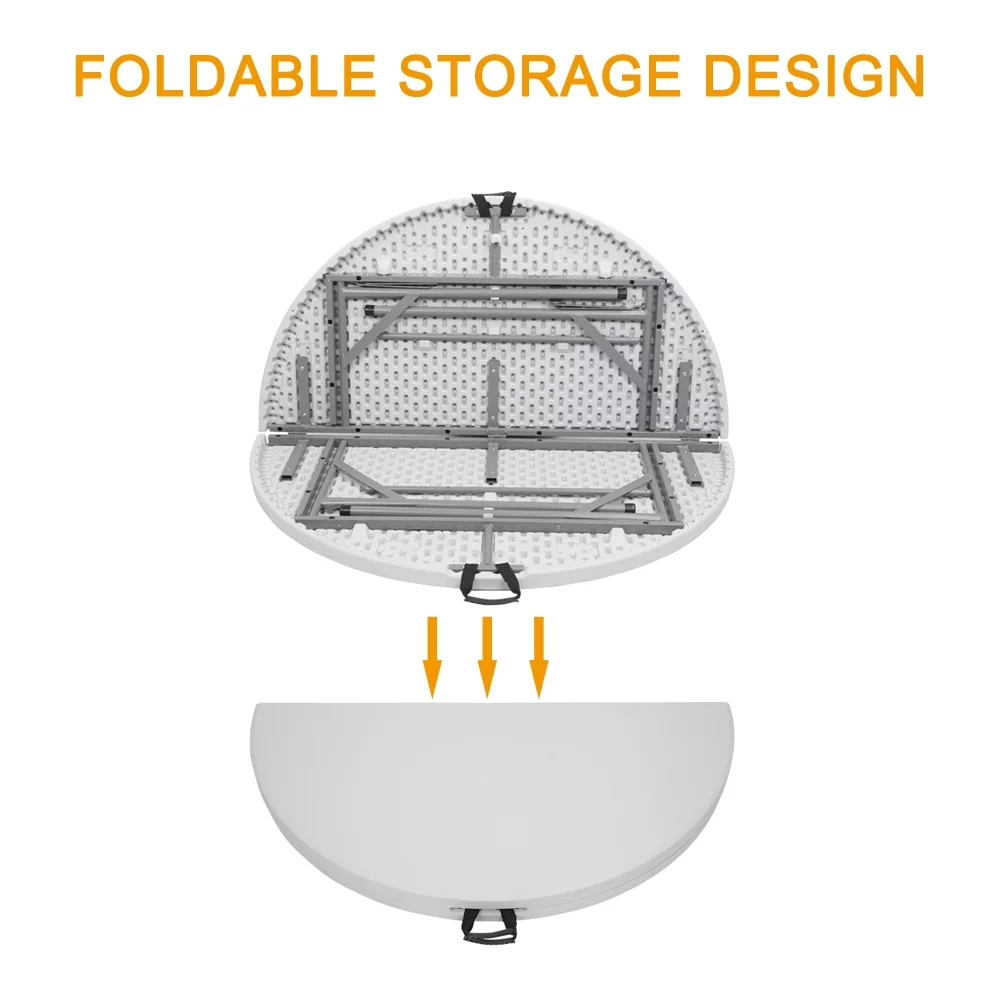 48'' Round Folding Table, Outdoor Folding Utility Table with Rubber Handle & Light Weight for Picnic Party, Offices, Schools and Garden, Load Capacity: 881.85lb, Easy to Clean, White