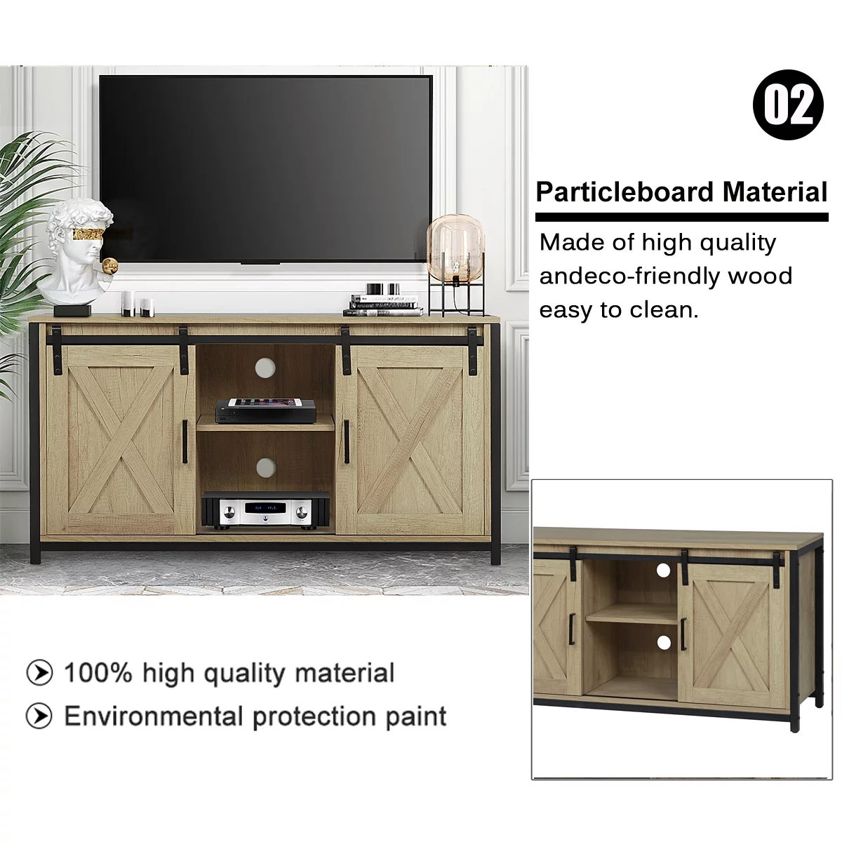 Hommpa Farmhouse Sliding Barn Door TV Stand Cabinet, Entryway Bar Storage TV Table for TVs up to 55'