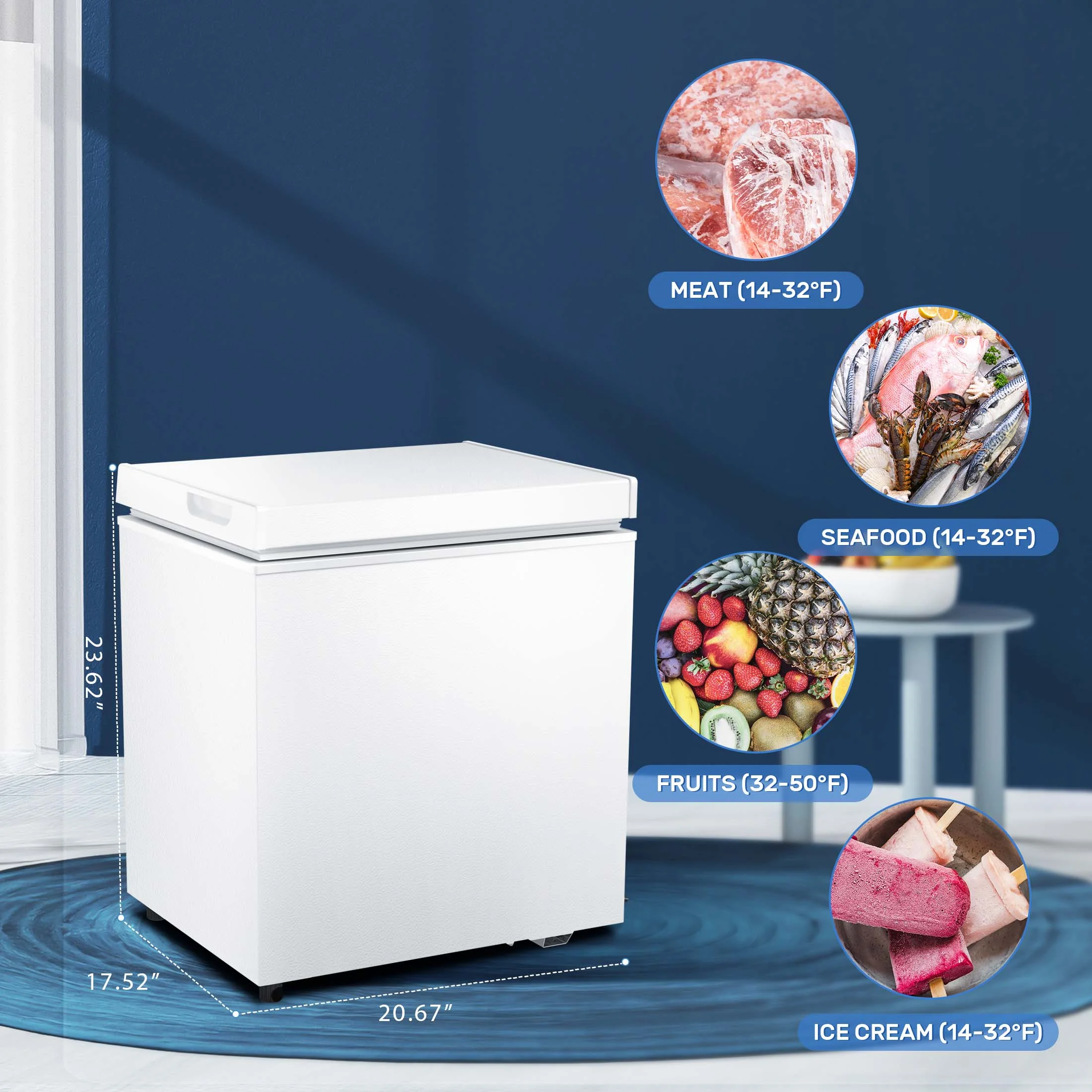 Auseo 1.8 Cubic Feet Chest Freezer Free Standing Top open Door Compact Freezer with Adjustable Temperature-White