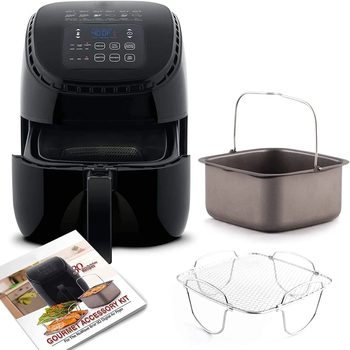 Brio 3-Quart Digital Air Fryer One-Touch Digital Controls, 6 Easy Presets, Precise Temperature Control, Recipe Book, Wattage Control, Preheat and Reheat