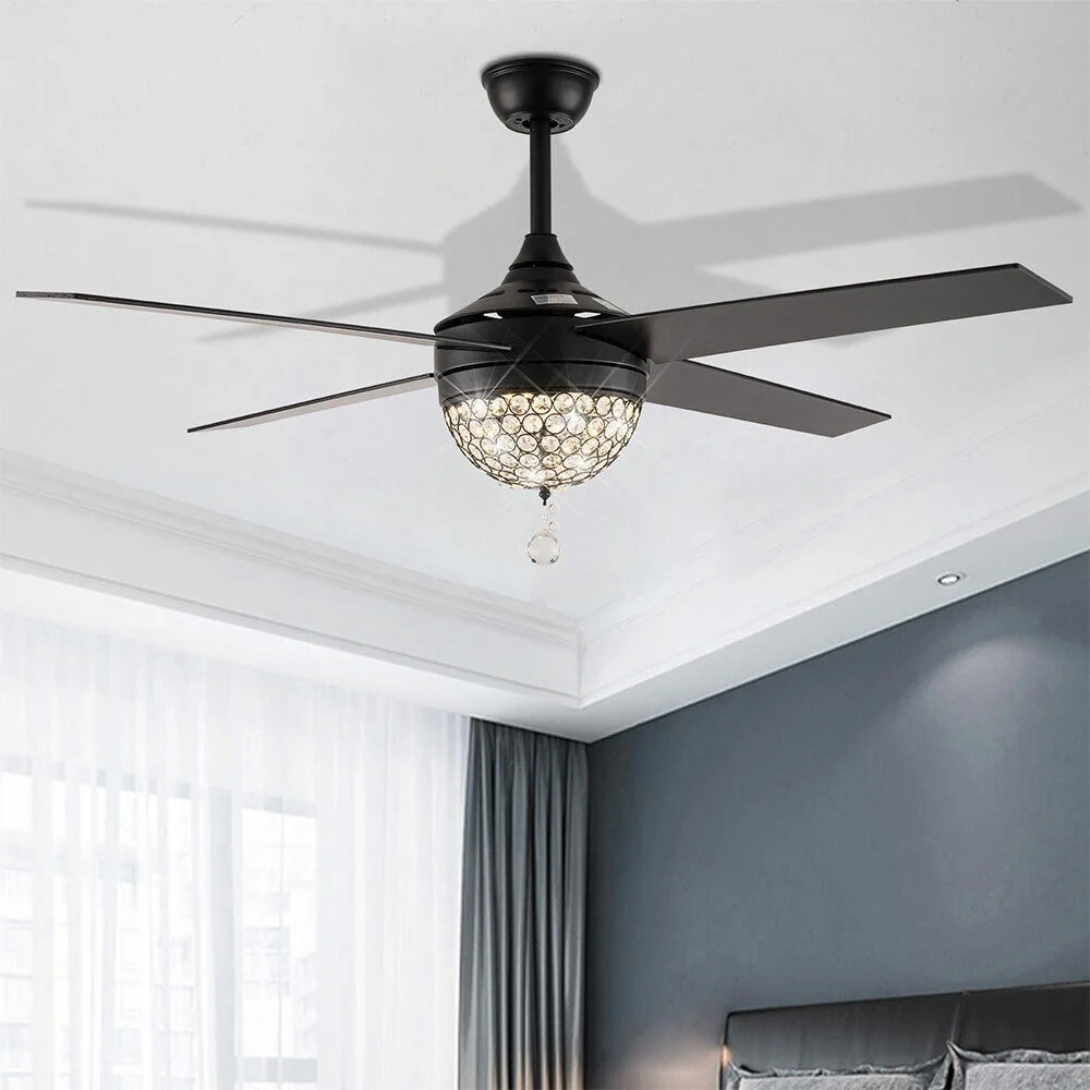 Indoor Ceiling Fan Retro Chandelier LED Light with Remote Control 42'LED Crystal Ceiling Fan Light 4 Wooden Blades Fan Light W/Remote Control Modern Ceiling Fan Light 4 Blades Fan Metal