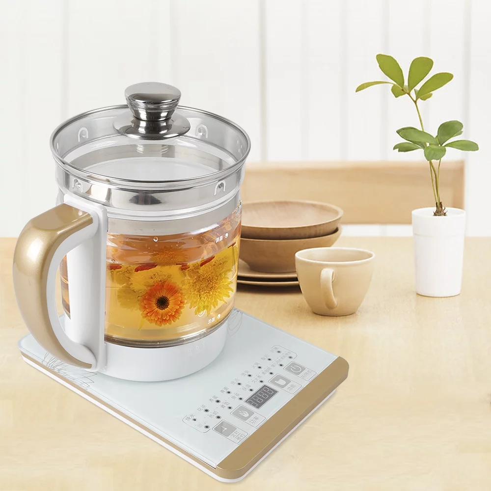 800W Health-Care Beverage Tea Maker and Kettle, Electric Kettle with Infuser, Stainless Steel & Glass Brew Cooker, White