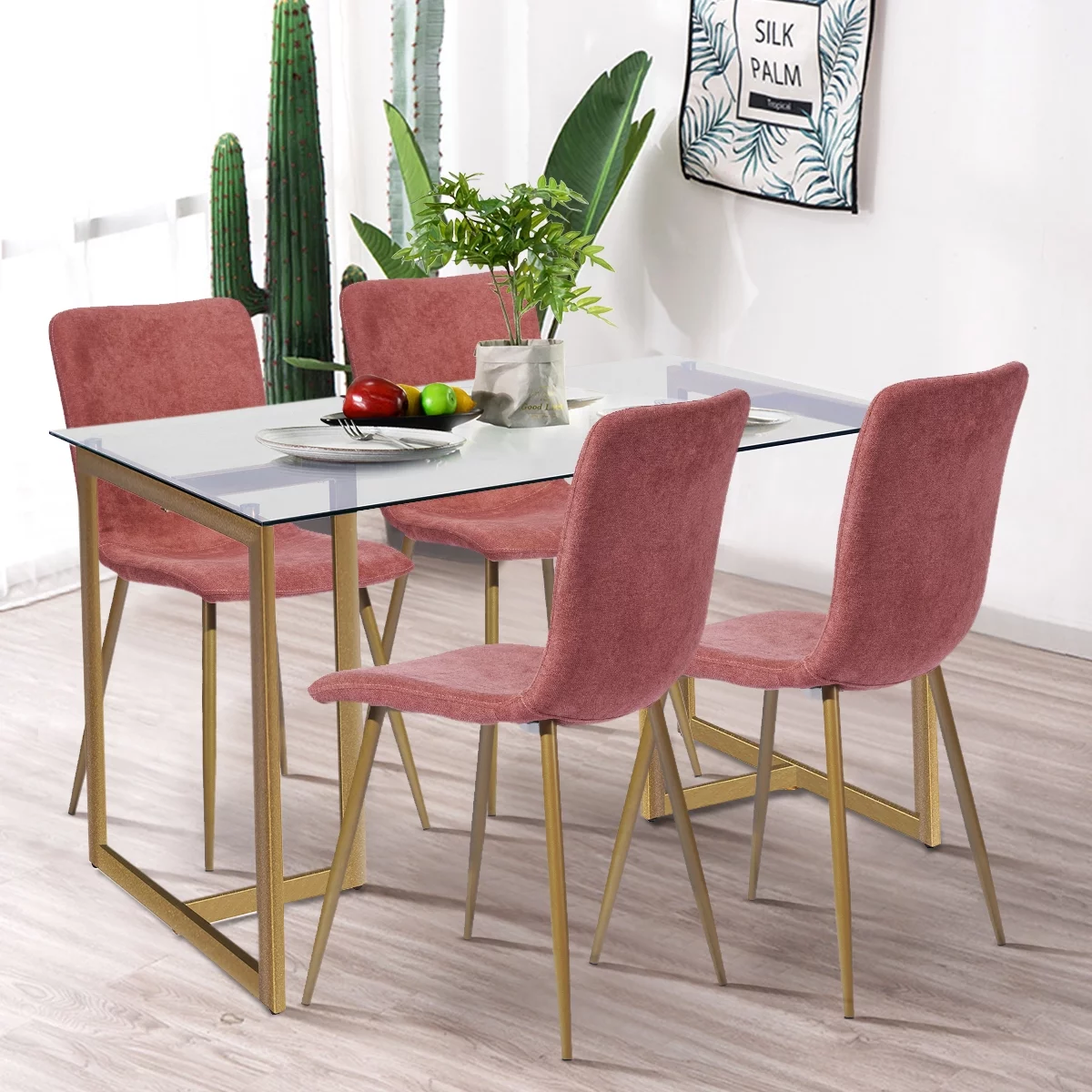 Homy Casa Upholstered Dining Side Chairs Set of 4, Coral