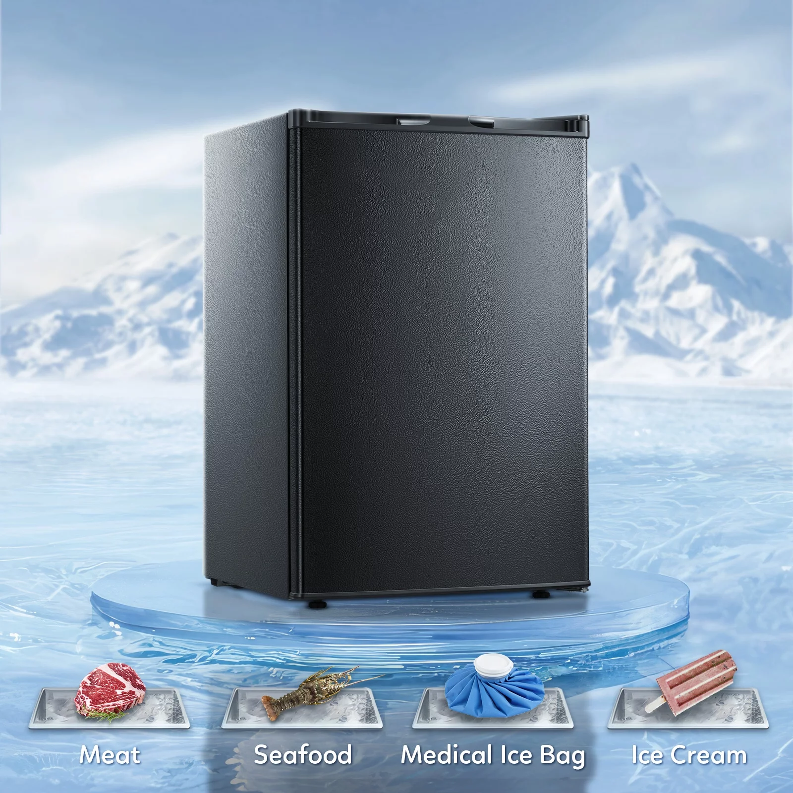 Auseo Mini Freezer Countertop, Energy Saving 3.0 Cu.ft, Single Door Compact Upright Freezer with Reversible Door for Home/Office/Kitchen-Black