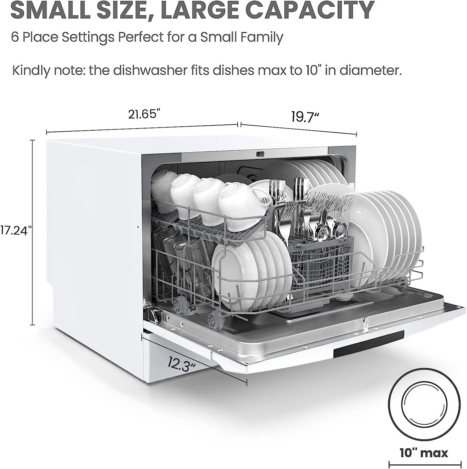COMFEEu2019 Countertop Dishwasher Energy Star Portable Dishwasher 6 Place Settings Mini Dishwasher with 8 Washing Programs Speed Baby-Care ECO& Glass Dish Washer for Dorm RV&