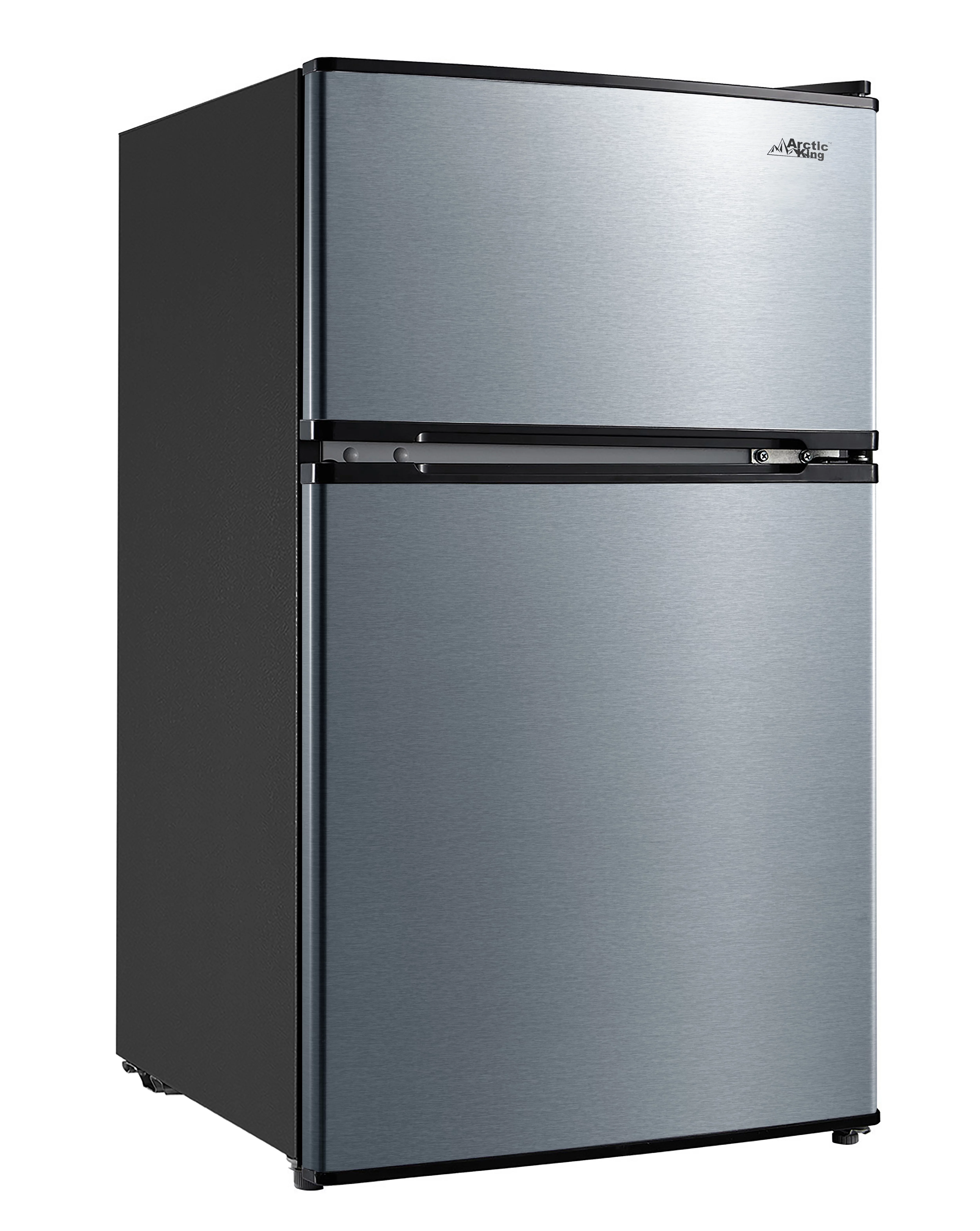 Arctic King 3.2 Cu ft Two Door Compact Refrigerator with Freezer, Black Stainless Steel look