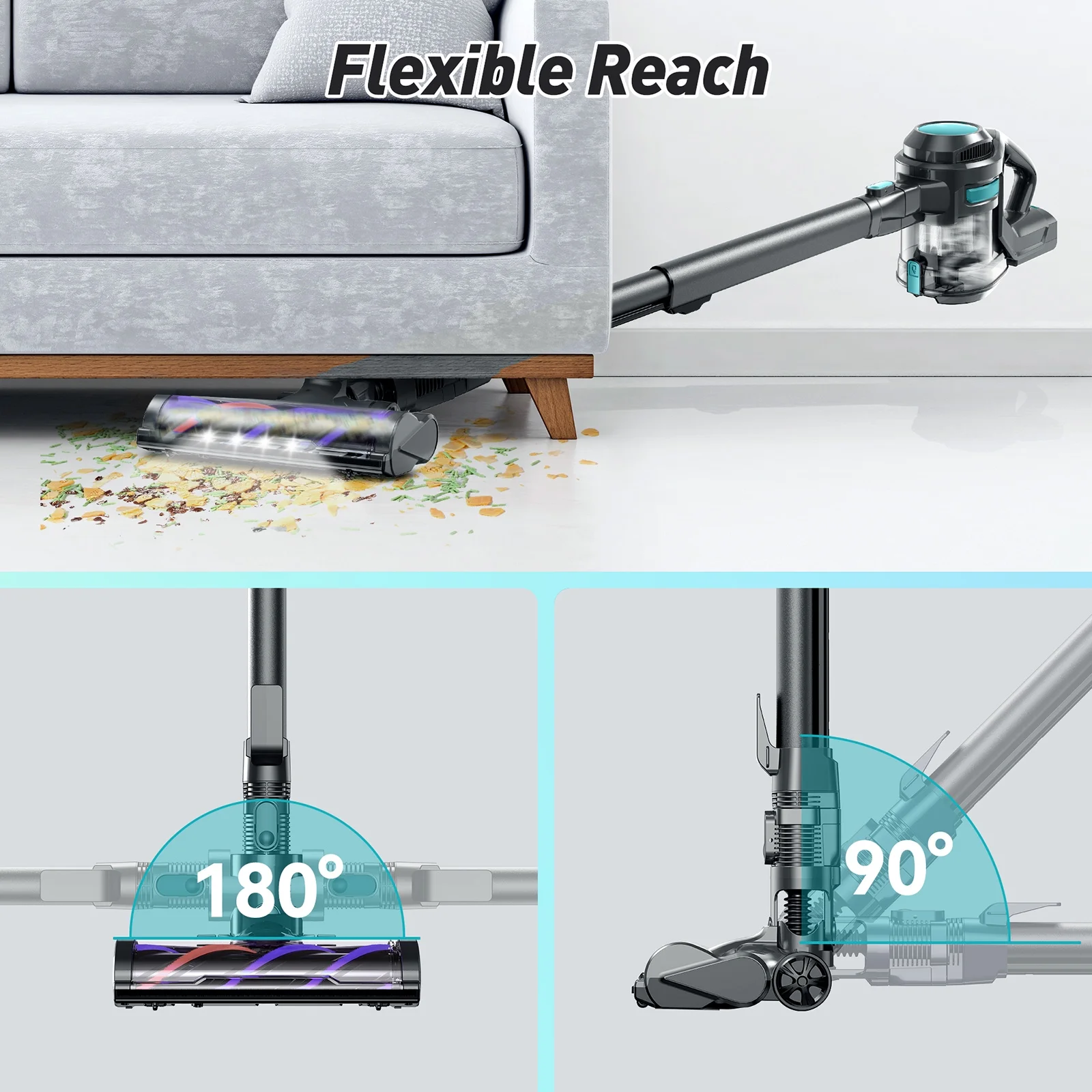Cordless Stick Vacuum, Lightweight Stick Vacuum Cleaner with Powerful Suction, Detachable Battery, LED Brush, 1.3L Dust Cup, 4 in 1 Handheld Vacuum for Home Hard Floor Carpet Pet Hair