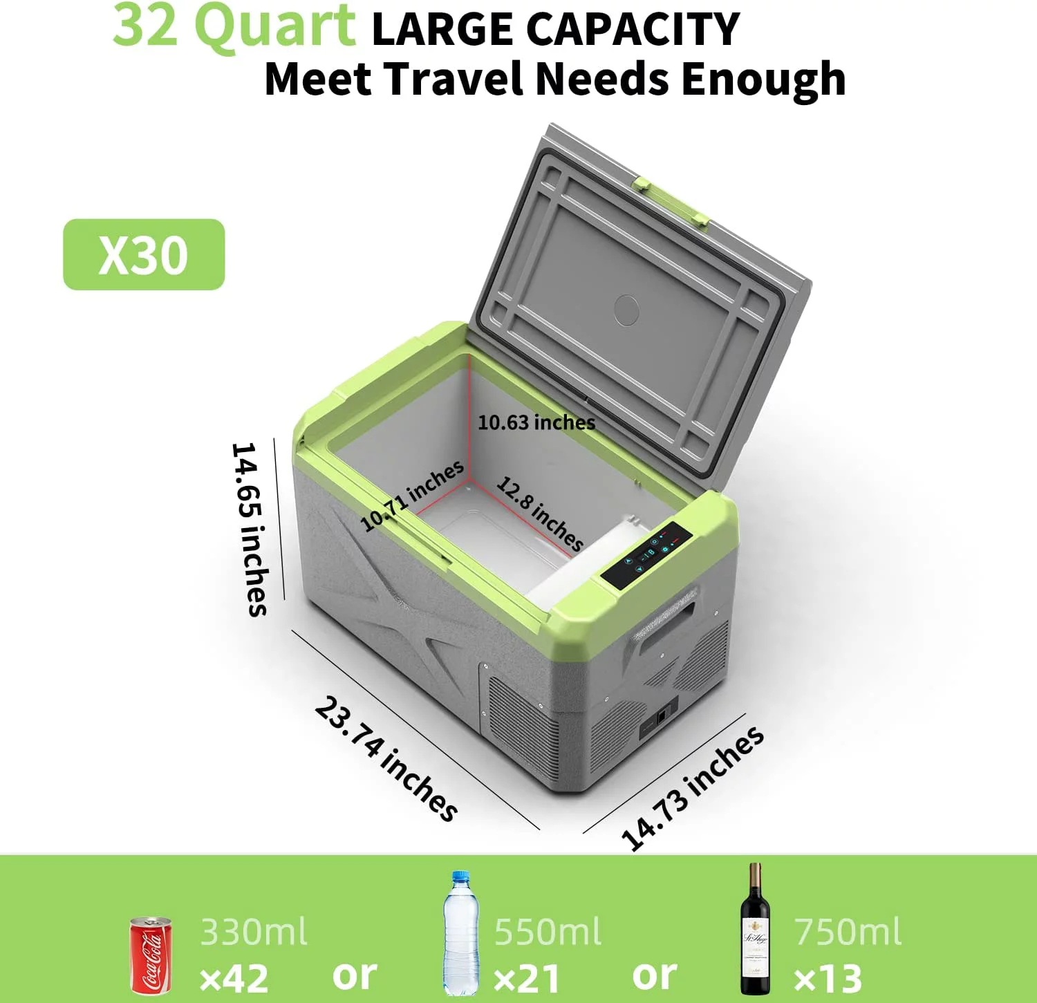 Alpicool X30 Portable Fridge 12 Volt Car Refrigerator 32 Quart Fast Cooling Freezer for Fishing, Camping, RV, Truck, Boat-12/24V DC