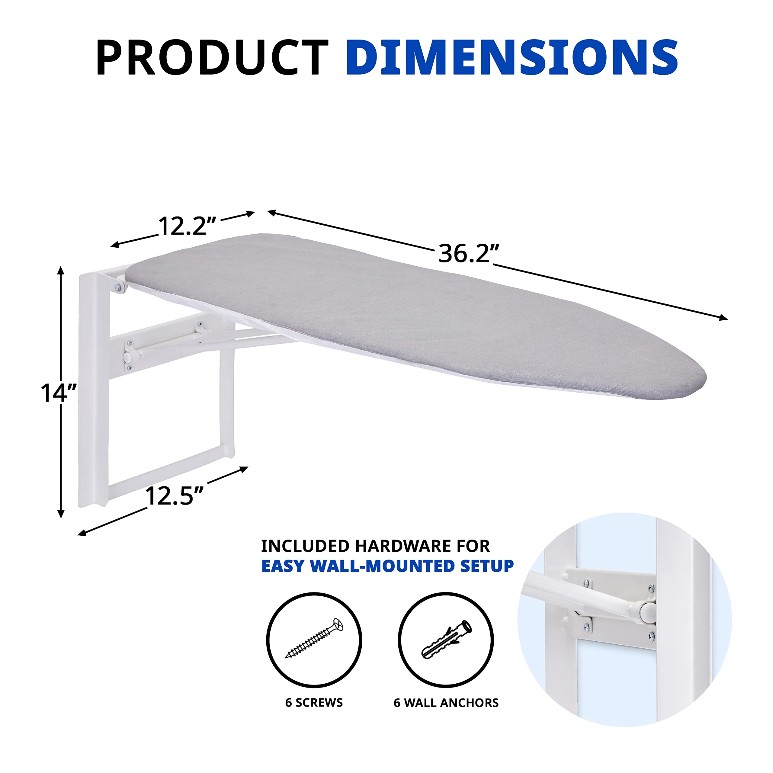 Ivation Ironing Board, Foldable Iron Board Holder and Ironing Board Cover, Gray