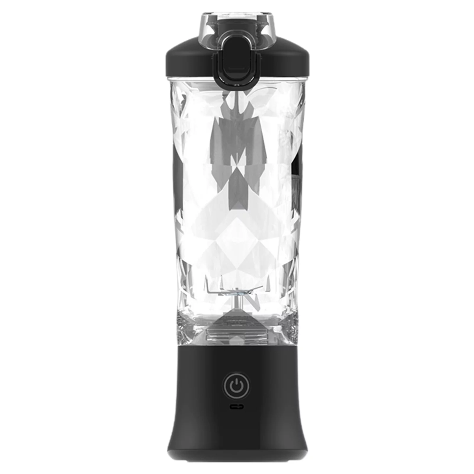 Frogued 1 Set 600ML Juicer Cup 6 Blades Strong Motor Straight Drink Mouth One Click Clean Type-C Rhombus Body Electric Juicer Home Supply (Black)
