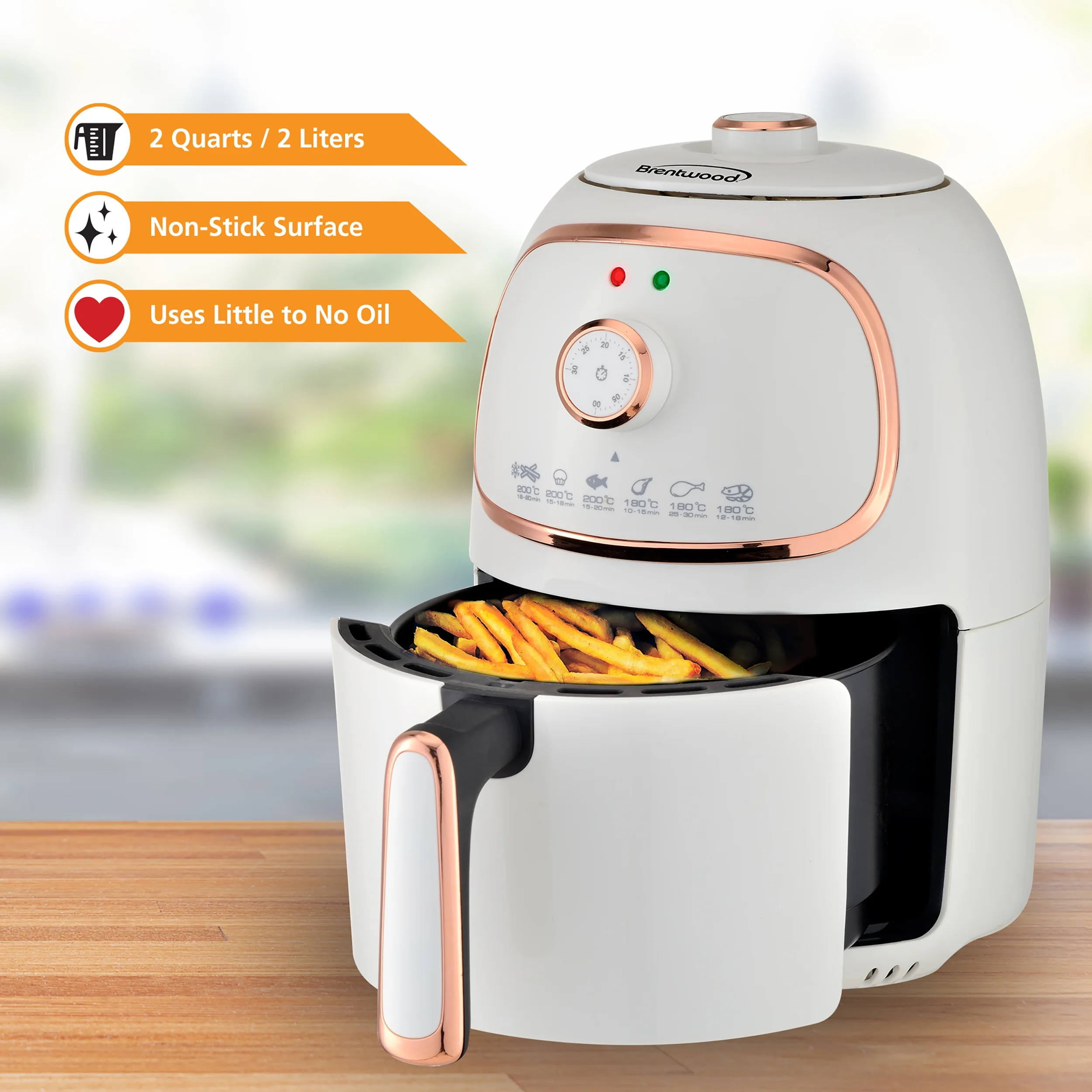 Brentwood 2-Qt. 1,200-Watt Electric Air Fryer with Timer and Temperature Control (White)