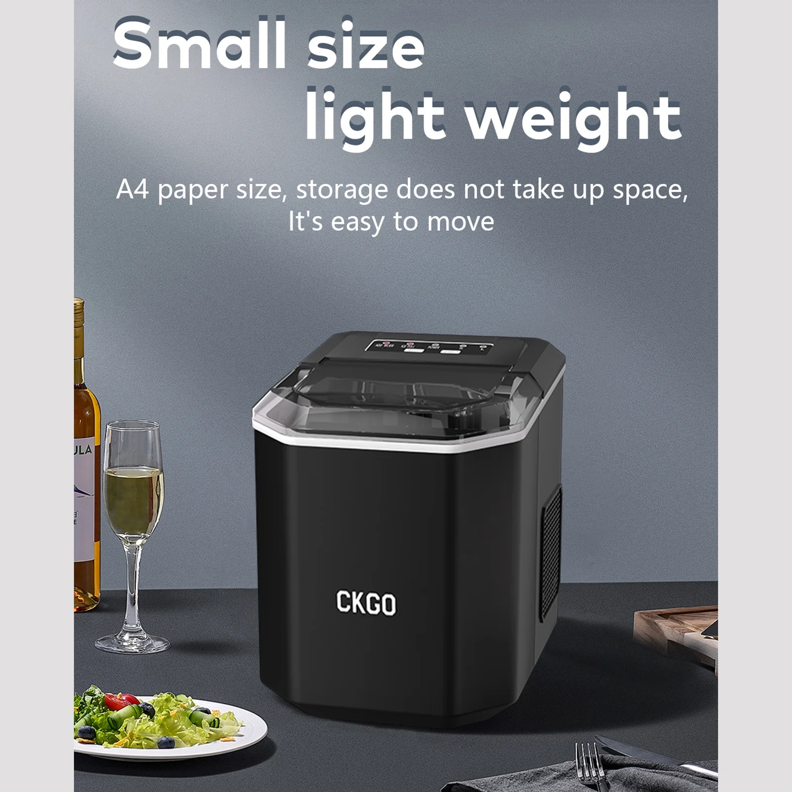 CKGO Portable Ice Maker Machine Automatic Self Cleaning 9pcs Ice in 6 10min Adjustable Cube Size Ideal for Home, Bars, Coffee Shop