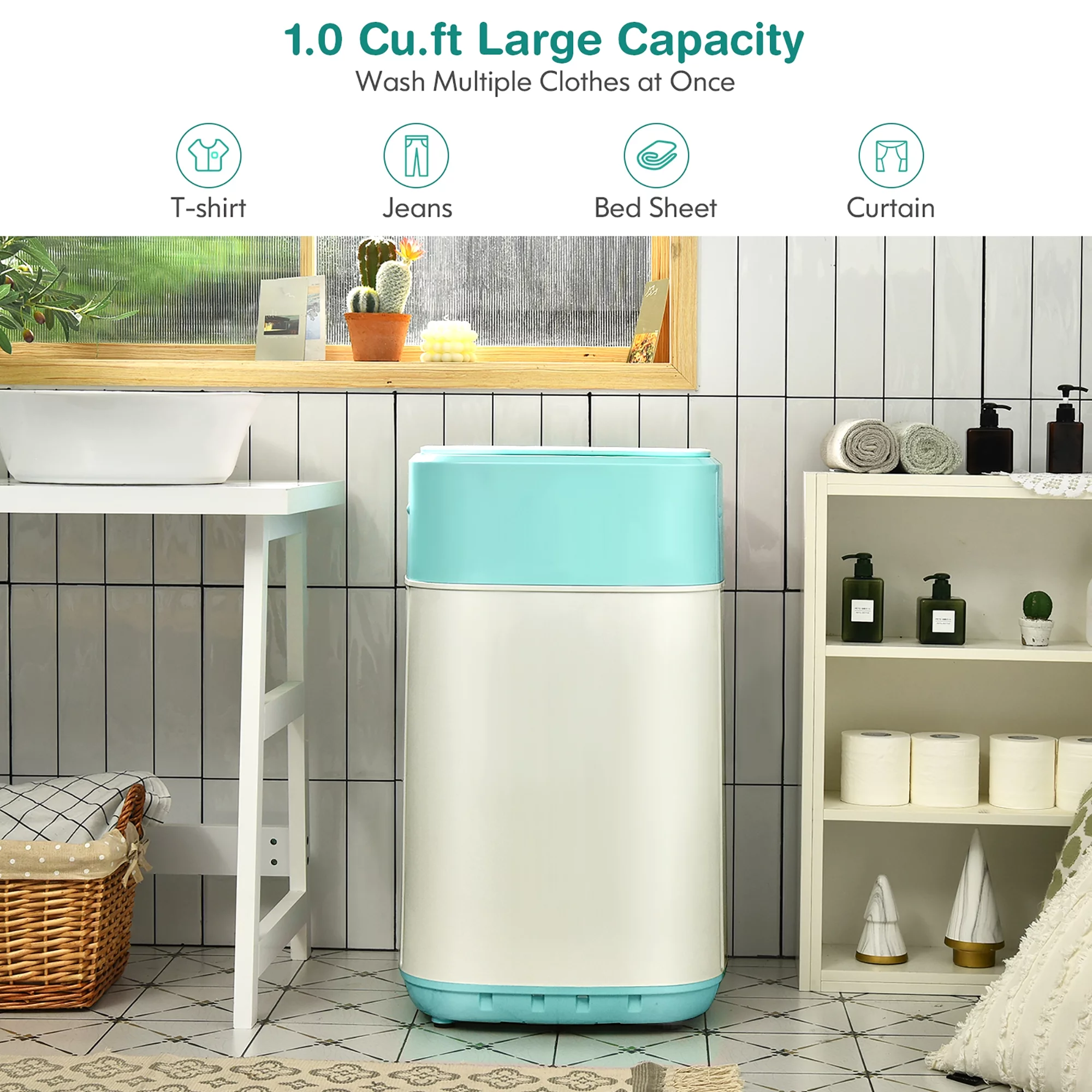 Costway 8lbs Portable Fully Automatic Washing Machine W/ Drain Pump Green