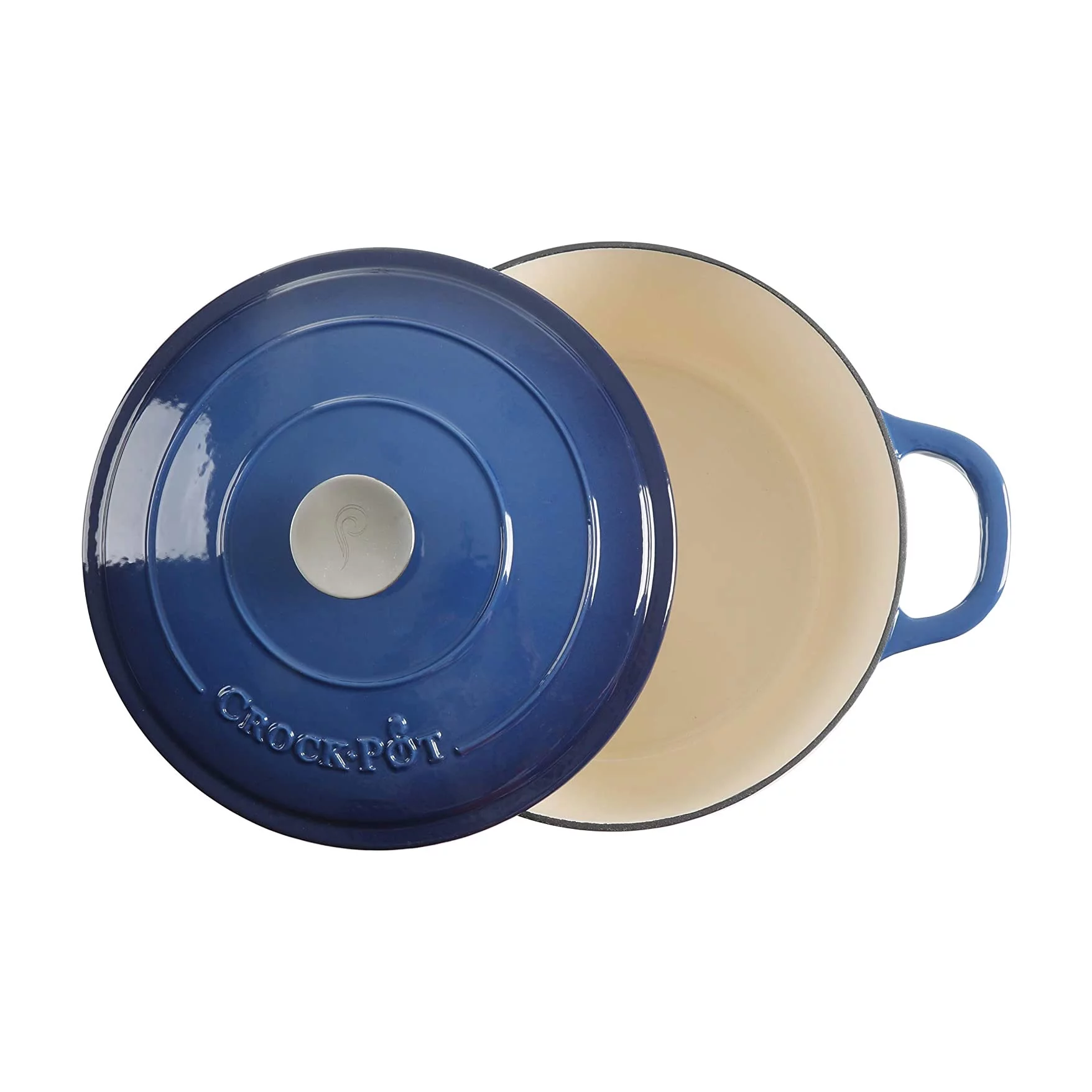 Crock-Pot 7 Quart Round Enamel Cast Iron Covered Dutch Oven Slow Cooker, Blue