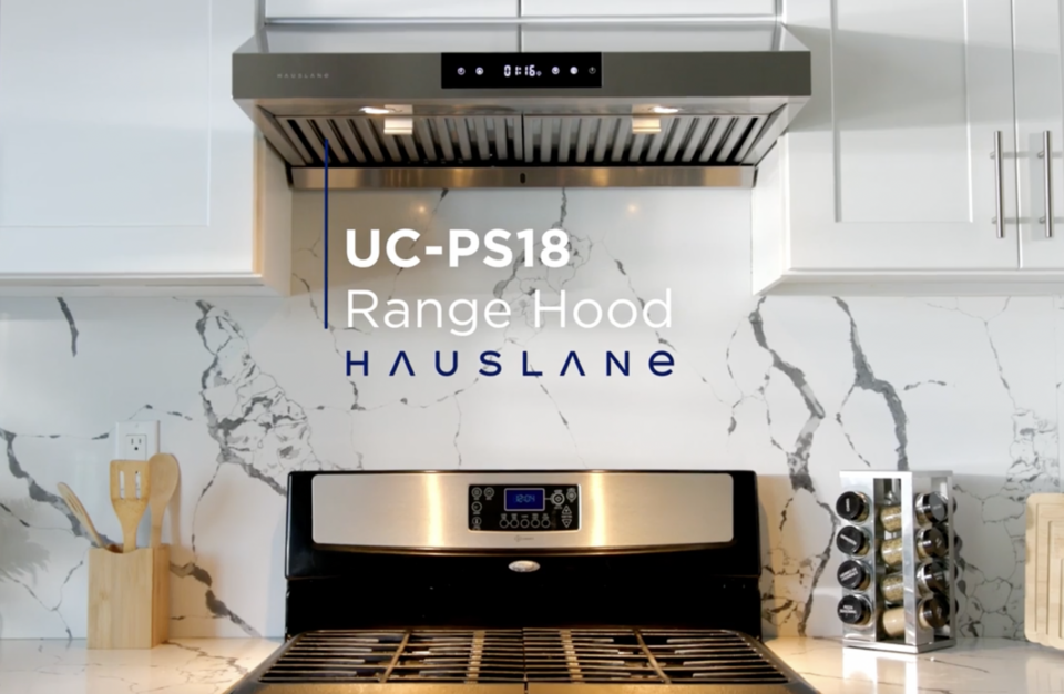 Hauslane | Chef Series | PS18 30' Under Cabinet Range Hood, Stainless Steel Contemporary Modern Design 860 CFM, Touch Screen w/Digital Clock, Dishwasher Safe Baffle Filters, LED Lamps, 3-Way Venting