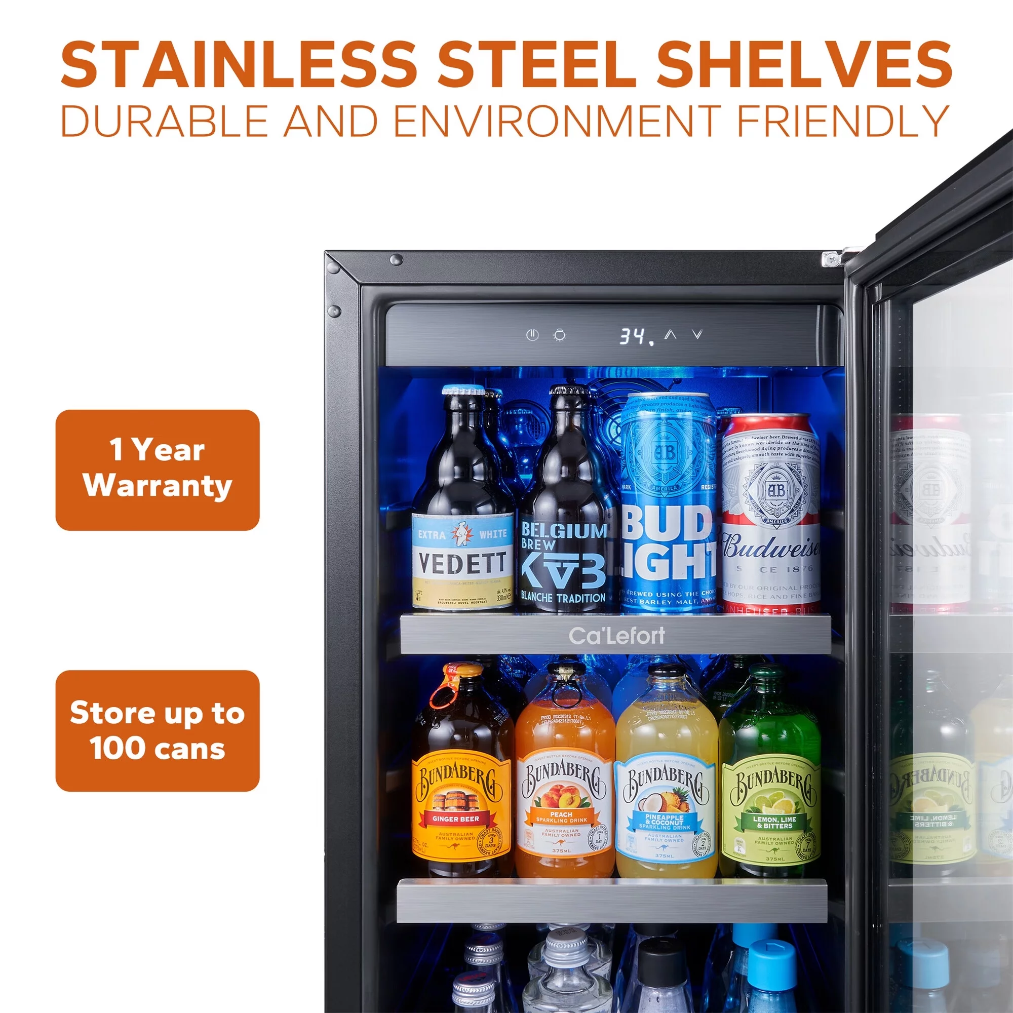 Ca'Lefort 15'' Beverage Refrigerator,Single Zone Beverage Fridge with Stainless Steel Door Frame