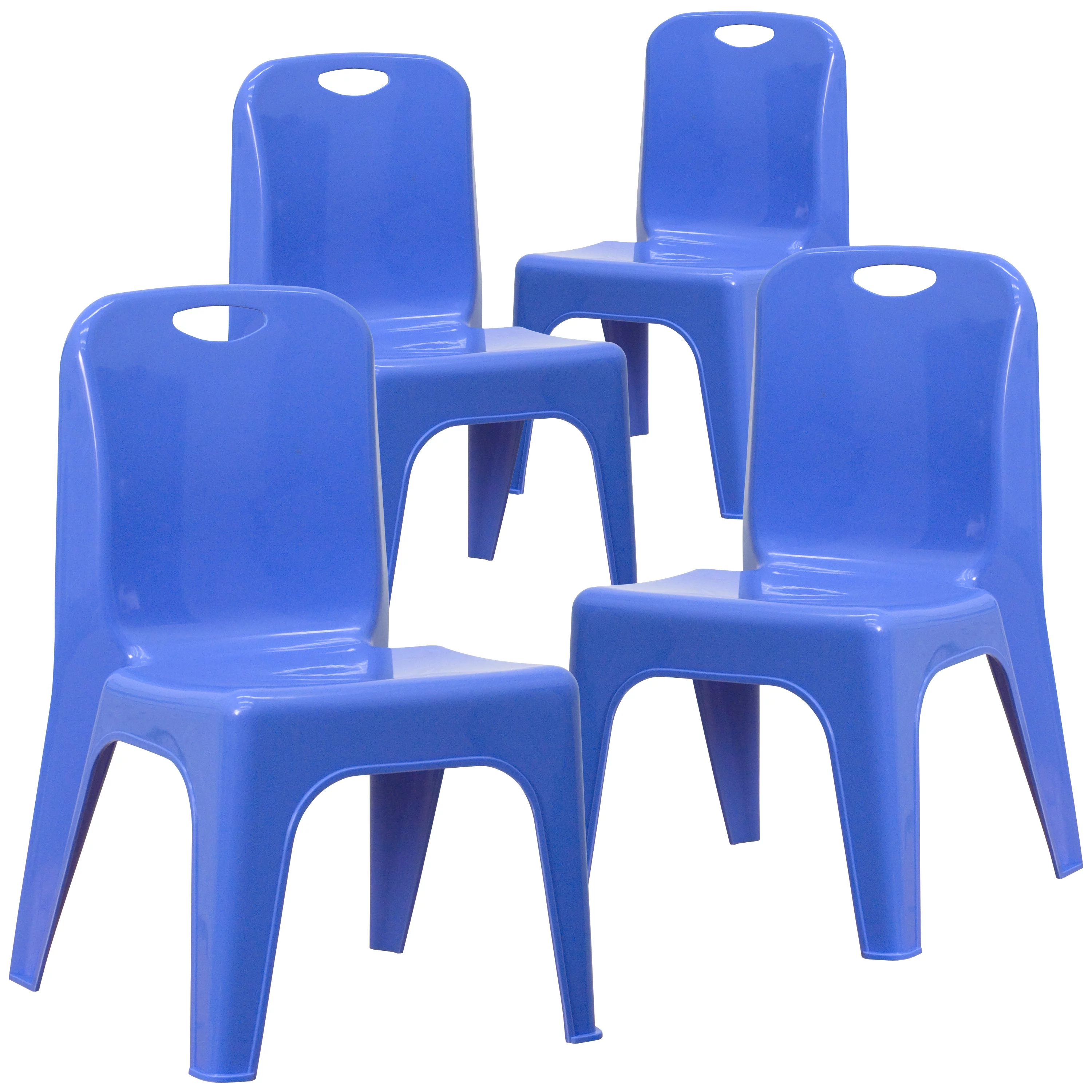 BizChair 4 Pack Blue Plastic Stackable School Chair with Carrying Handle and 11'' Seat Height
