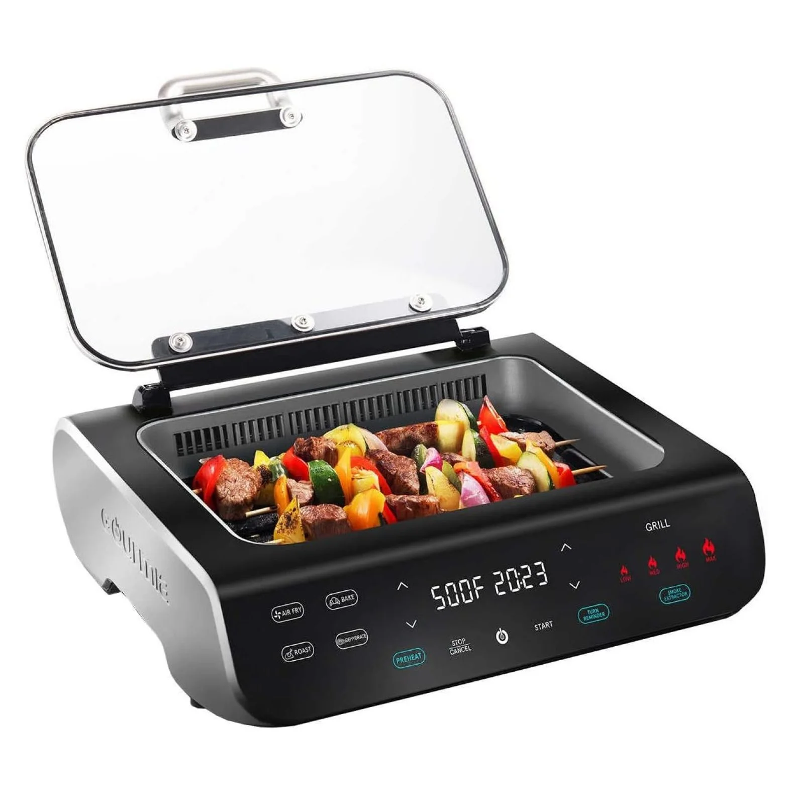 5-in-1 FoodStation Smokeless Grill & Air Fryer with Integrated Temperature Probe - 4.9 Liter Capacity, 44.5 cm ?�� 41.5 cm, Black