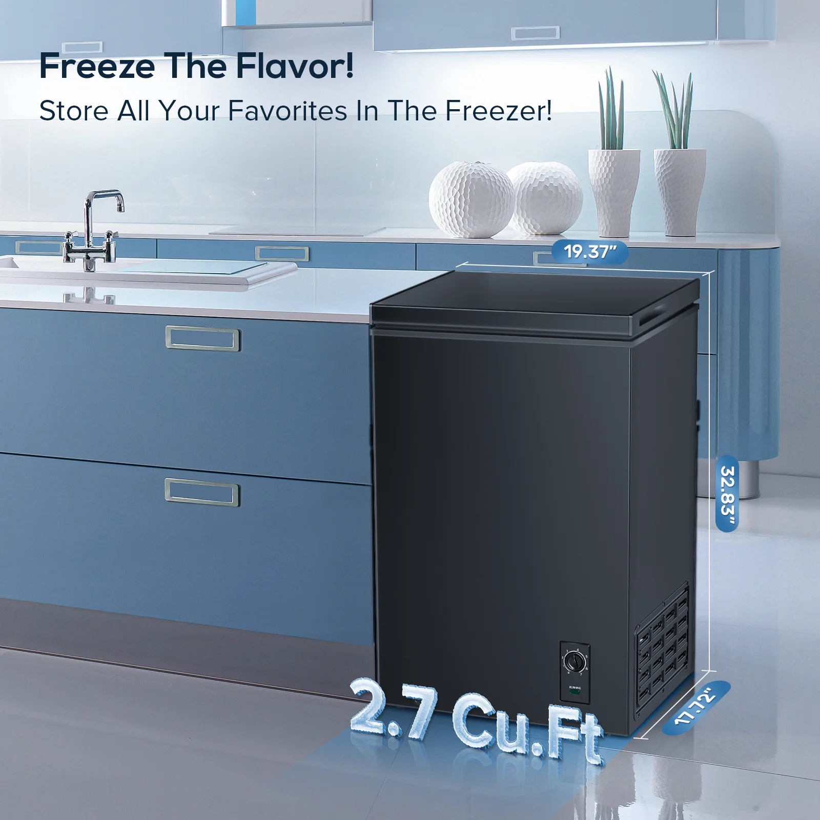 Auseo Mini Chest Freezer 2.7 Cubic Feet, Free Standing Top Open Door, Compact Freezer with Adjustable Temperature-Black